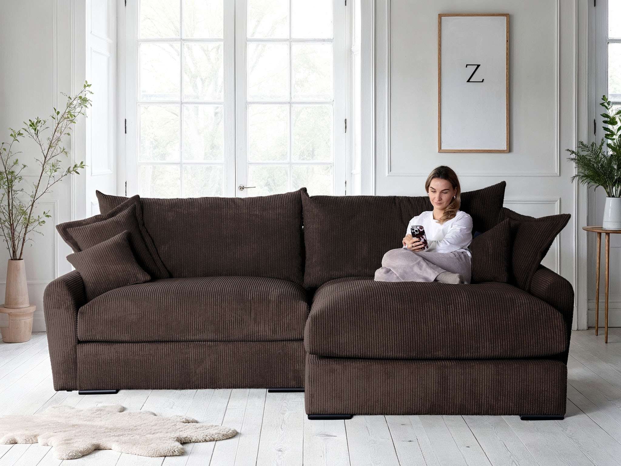 Home affaire Ecksofa »Finca XL L-Form, Breite 190 cm« Mega-Sofa, Cord oder Chenille-Struktur, mit Federkern & 4 Zierkissen