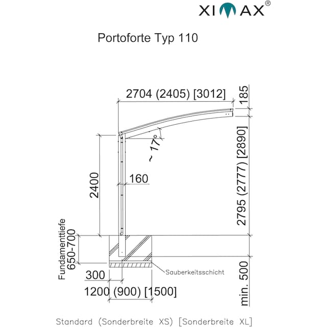 Ximax Einzelcarport »Portoforte Typ 110 Sonderbreite XL-Edelstahl-Look«,  Aluminium, 285 cm, edelstahlfarben, Aluminium online kaufen