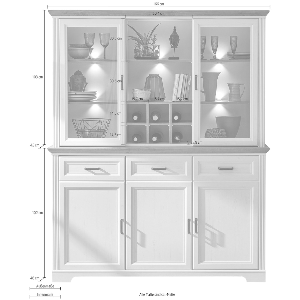 Innostyle Vitrine »Jasmin«, (1 Sideboard und 1 Aufsatzvitrine)