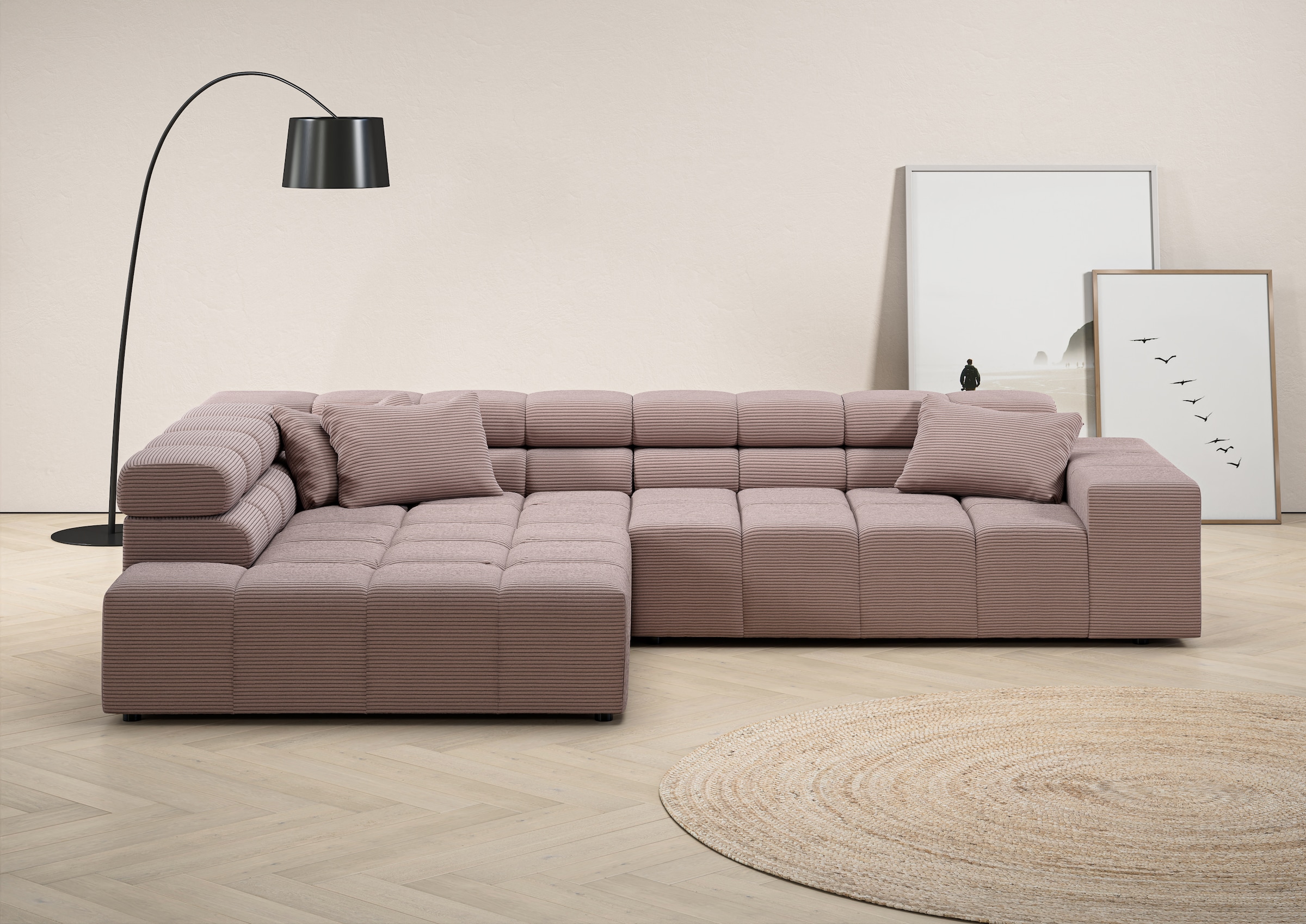 INOSIGN Ecksofa "Ancona incl. Kopfteilverstellung, Zierkissen Breite 319cm, günstig online kaufen