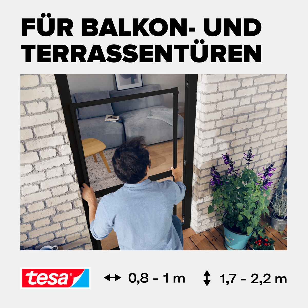 tesa Insektenschutz-Tür »Insect Stop Falt Fliegengitter für Türen - max. 1 m : 2,20 m«, mit verstellbarem Rahmen aus Aluminium - ohne Bohren