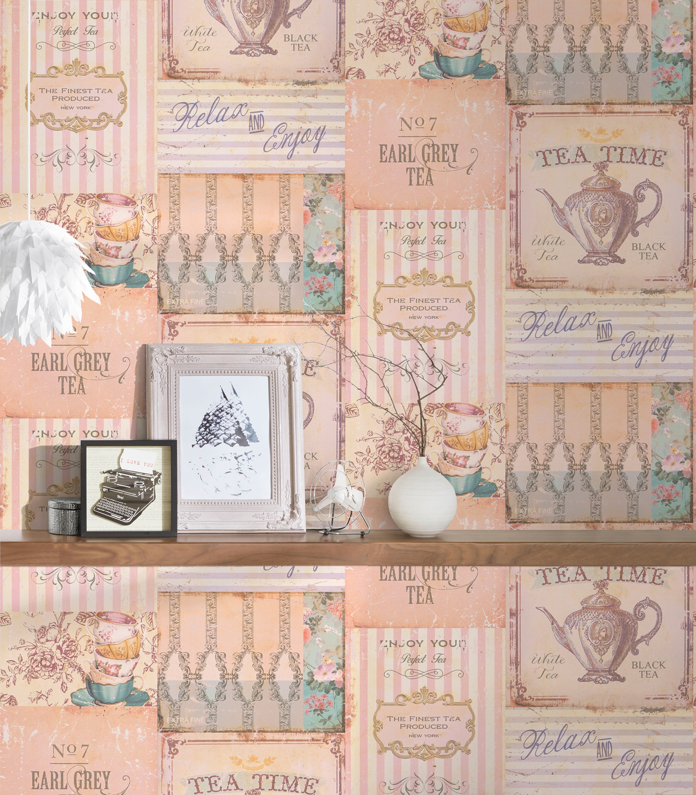 A.S. Création Vliestapete »PintWalls Landhaus Patchwork«, matt-gemustert-neutral, Küchentapete Vintagetapete Tapeten Wohnzimmer Schlafzimmer Küche Optik