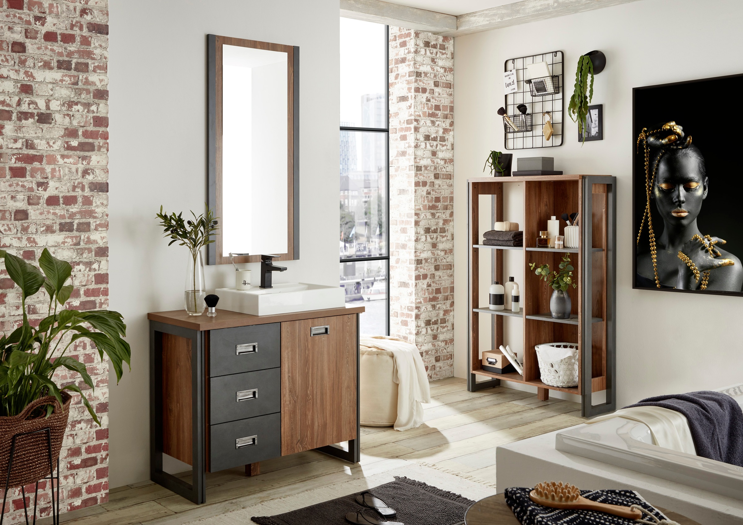 Home affaire Badmöbel-Set »Detroit, Bad im Industrialdesign, 3-teiliges Bad günstig online kaufen