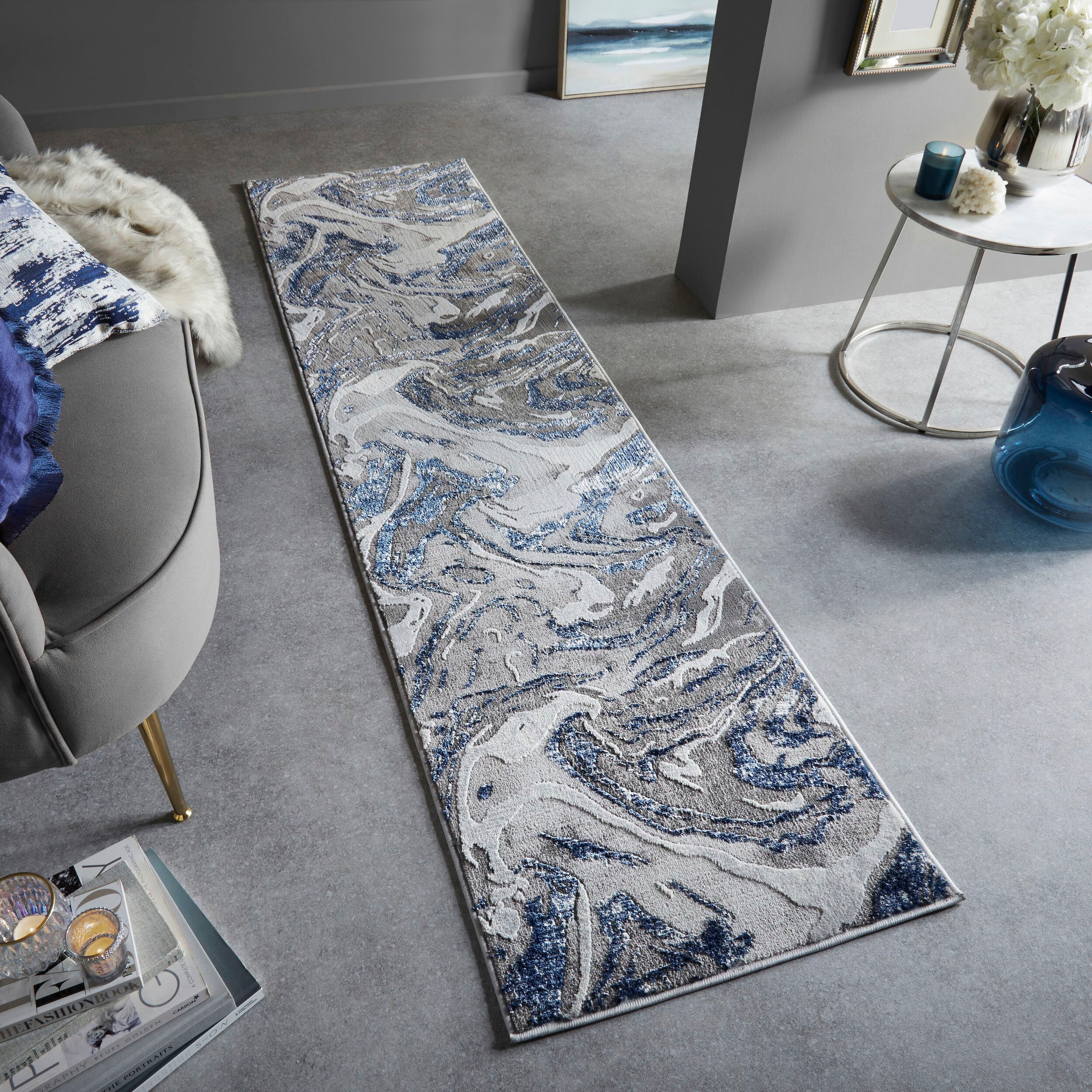 FLAIR RUGS Läufer »Marbled«, rechteckig, Teppichläufer auf Raten dezenter Glanz, modernes mehrfarbig, kaufen Marmor-Design