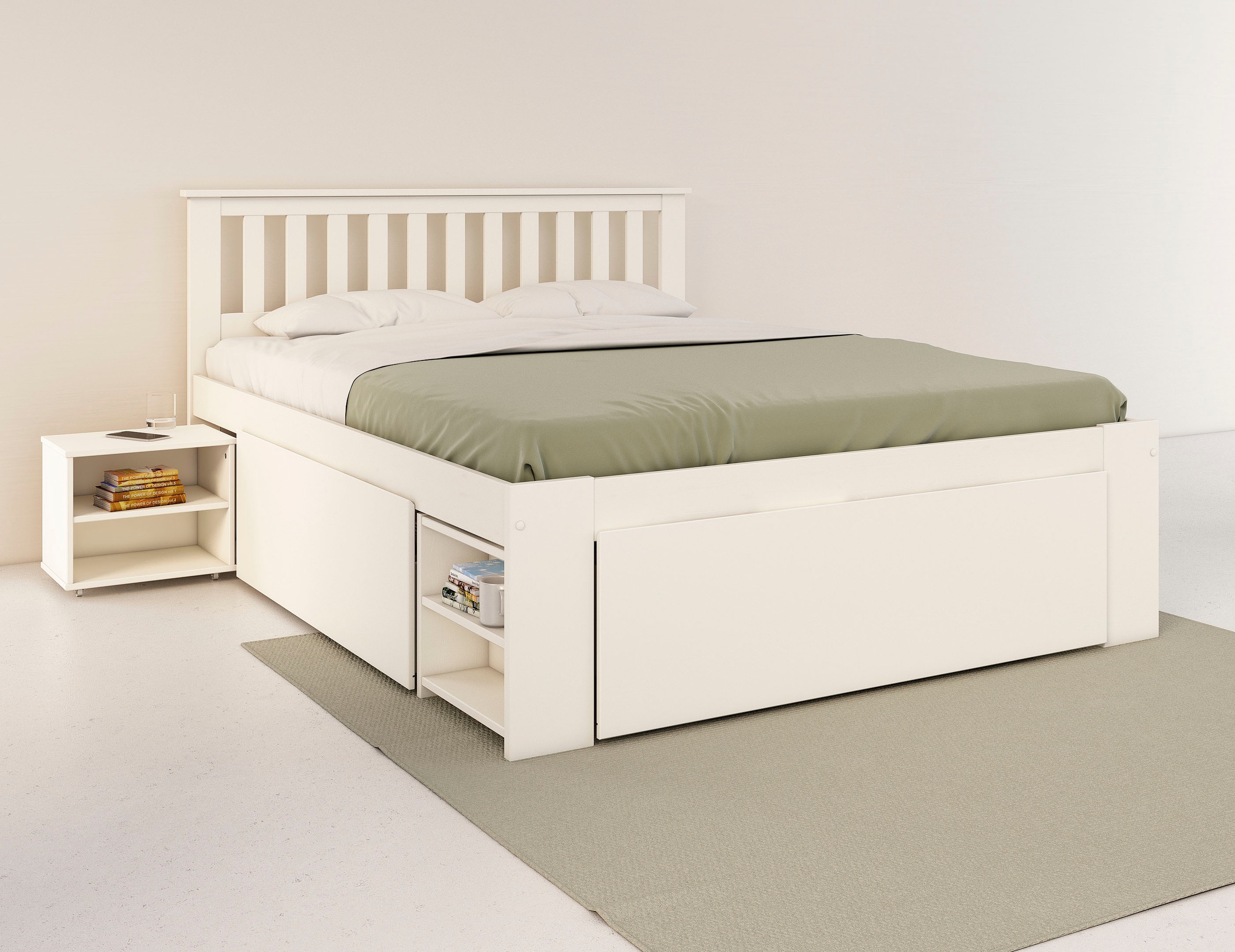 OTTO home Massivholzbett »Kallvin, maximaler Stauraum, 3 Bettkästen, Nachtschränke ausziehbar« inklusive Lattenrost, ideal fürs Jugendzimmer und kleine Räume, FSC®