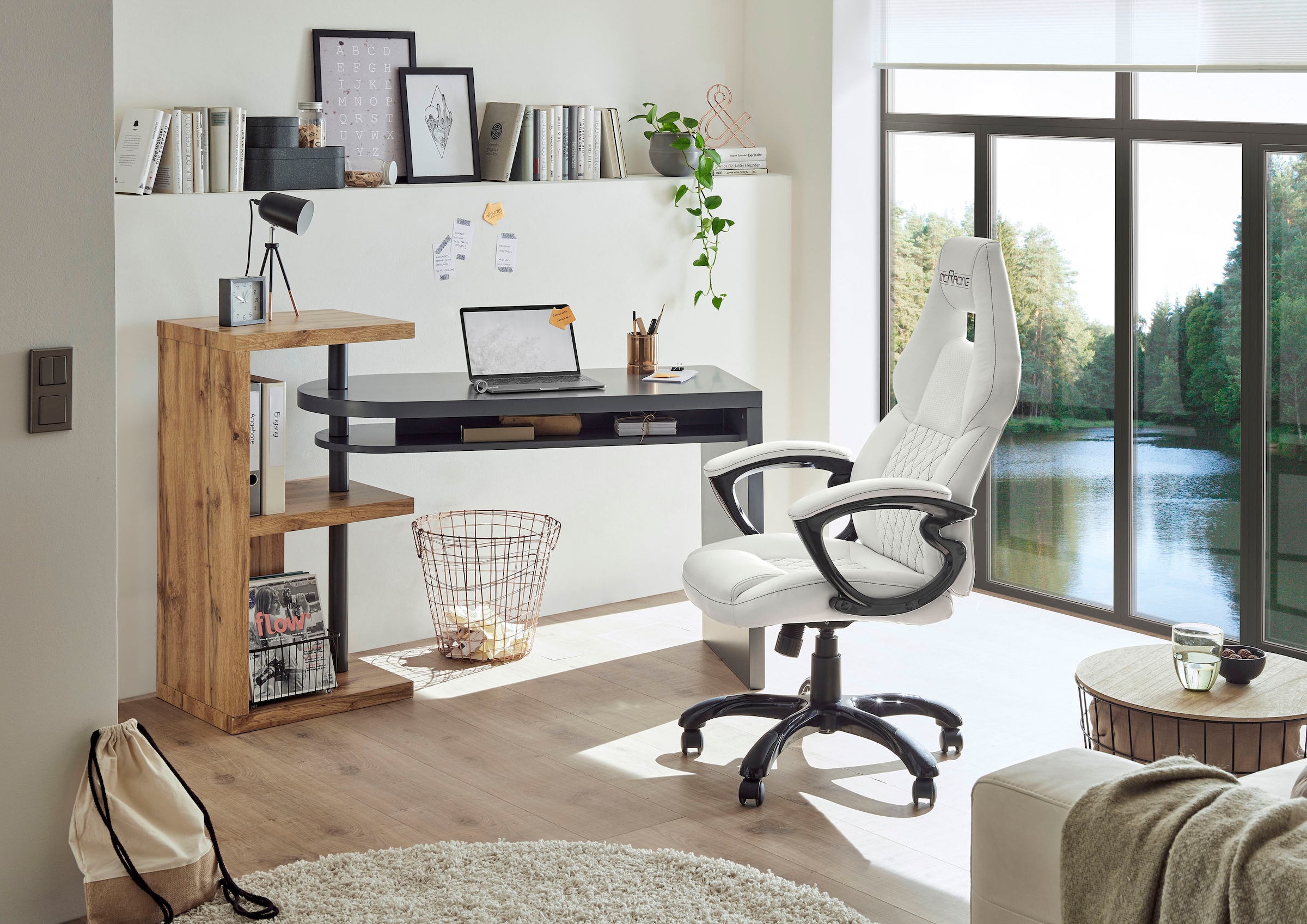 MCA furniture Schreibtisch hochglanz, online Tischplatte cm »Moura«, bestellen 145 Regalelment weiß Breite schwenkbar, mit