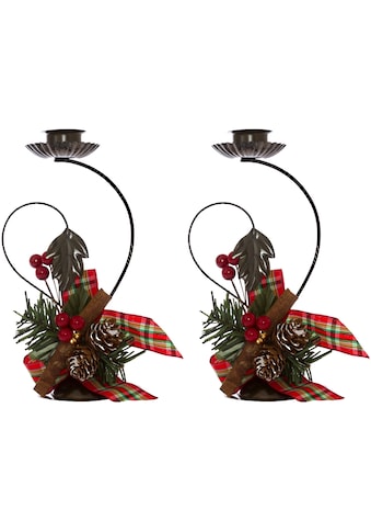 Kerzenhalter, (Set, 2 St.), im Blattdesign, mit winterlicher Dekoration kaufen