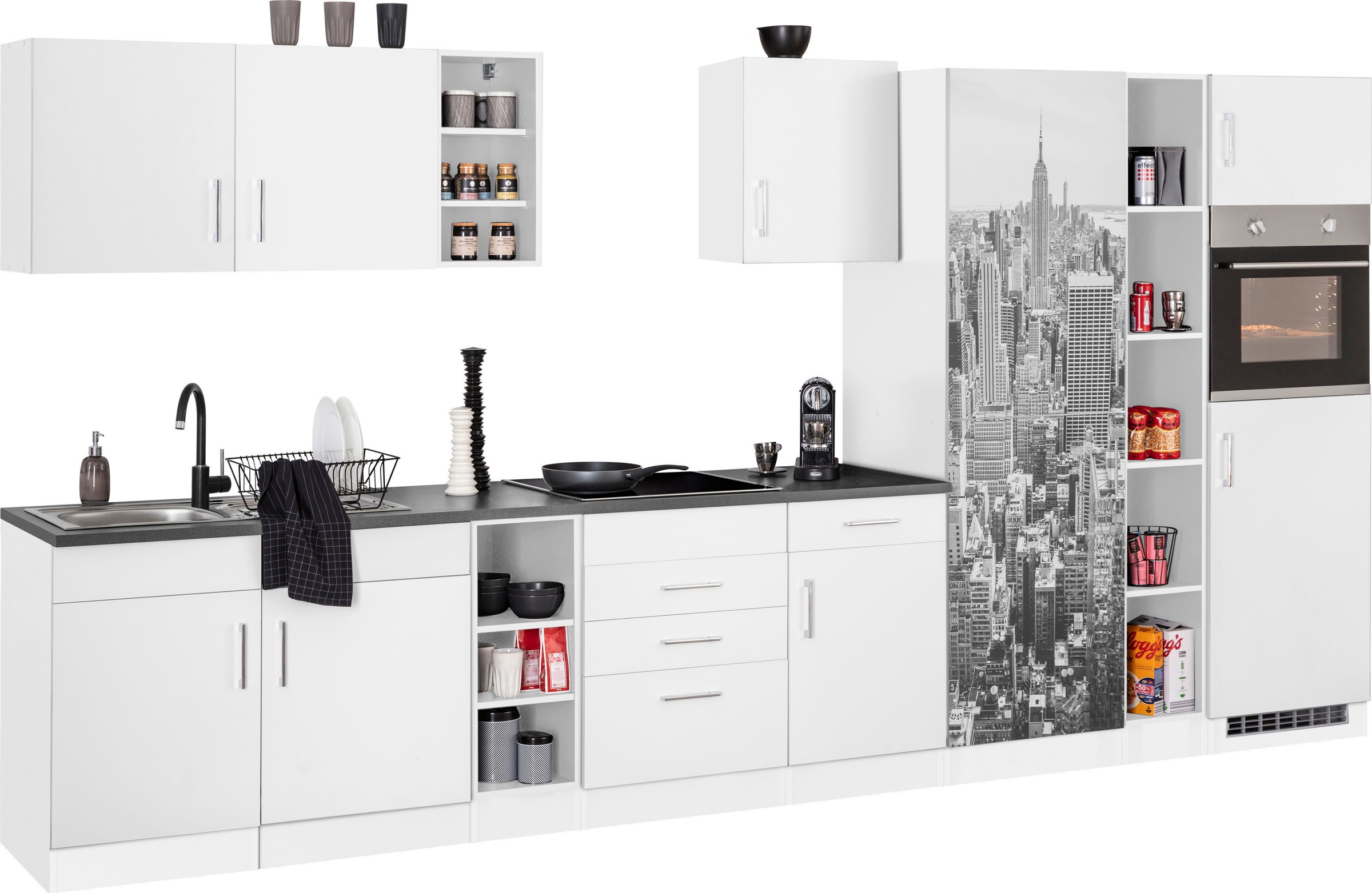 KOCHSTATION Küchenzeile »KS-Paris – Küchen mit einzigartigen Fotomotiven auf den Fronten« ohne E-Geräte, Breite 390 cm