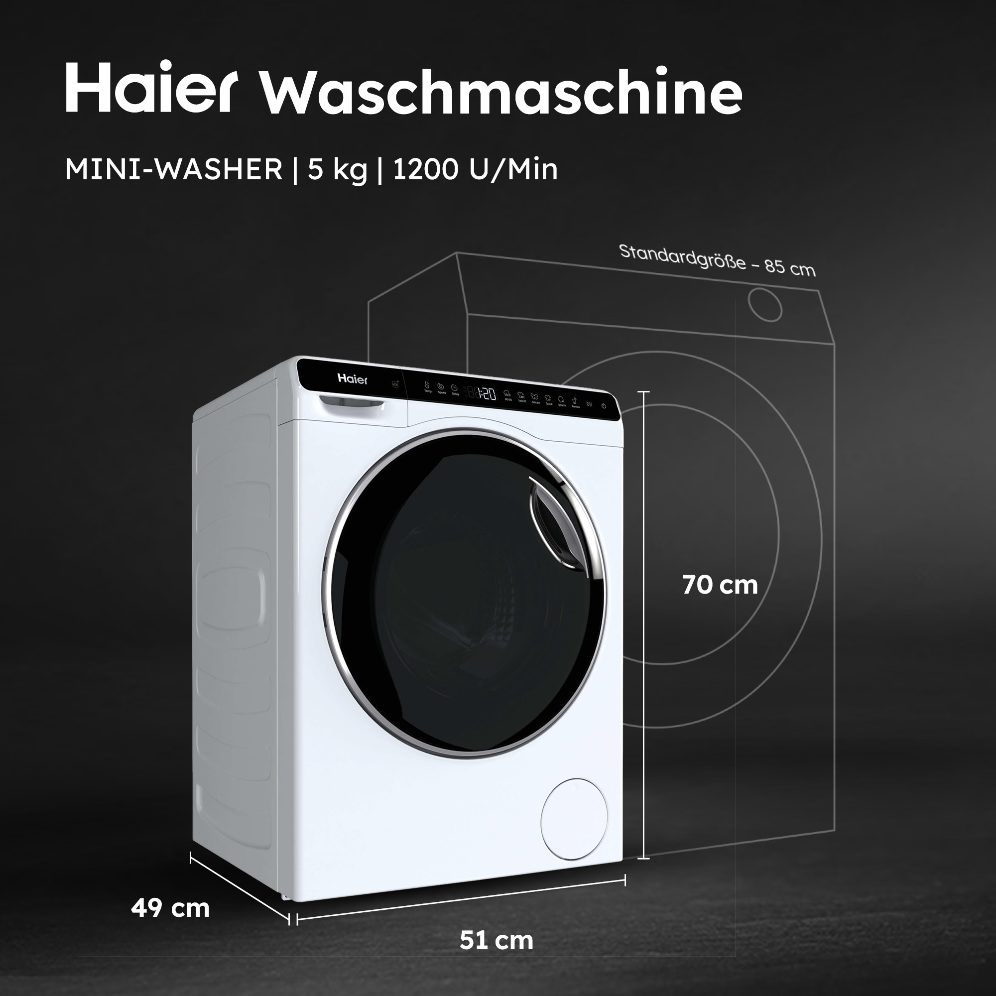 Haier Mini-Waschmaschine »HW50-BP12307U1-S« 5 kg 1200 U/min besonders kompakte Maße (70 cm Höhe, 51 cm Breite)
