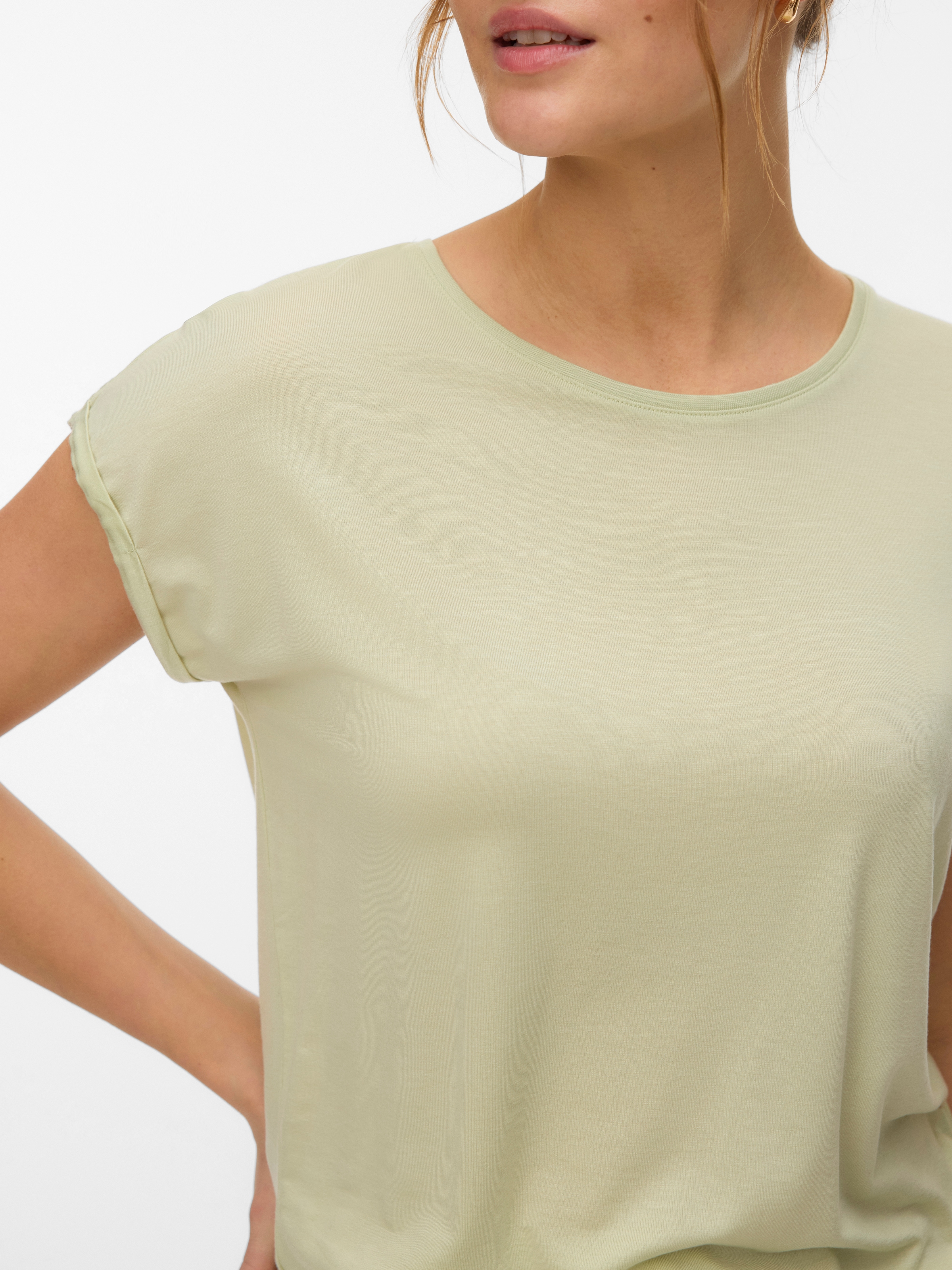 Vero Moda T-Shirt »VMAVA PLAIN SS TOP JRS NOOS« Materialmix, regular fit