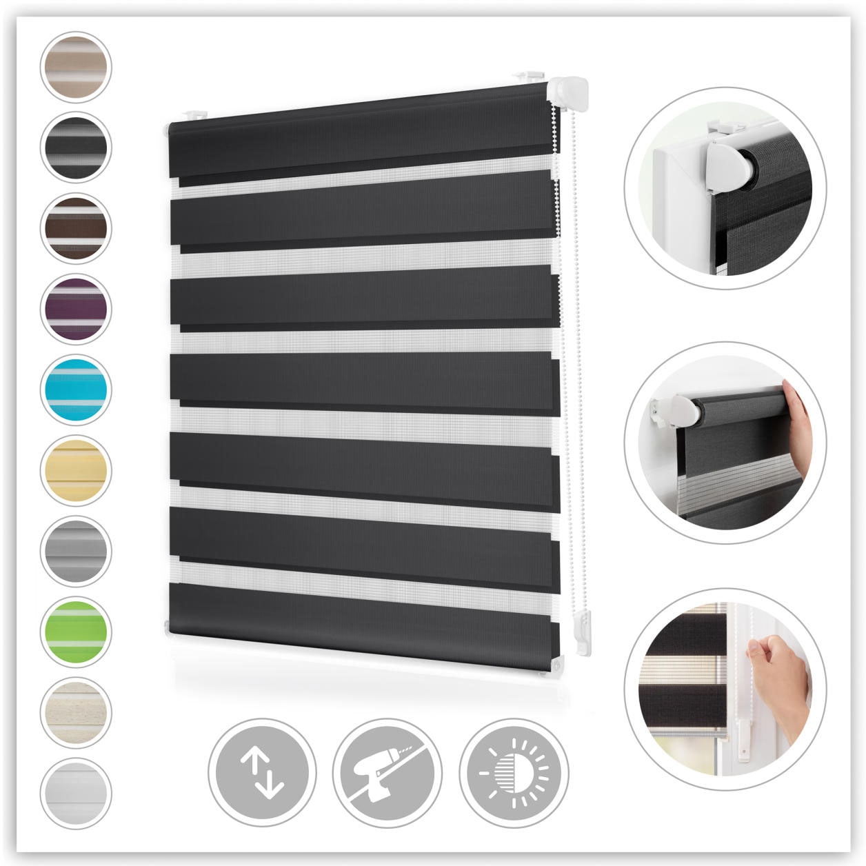 LICHTBLICK ORIGINAL Doppelrollo »Duo Rollo Klemmfix« Lichtschutz ohne Bohren freihängend Seitenzugrollo, Montage mit beiliegendem, verstellbarem...