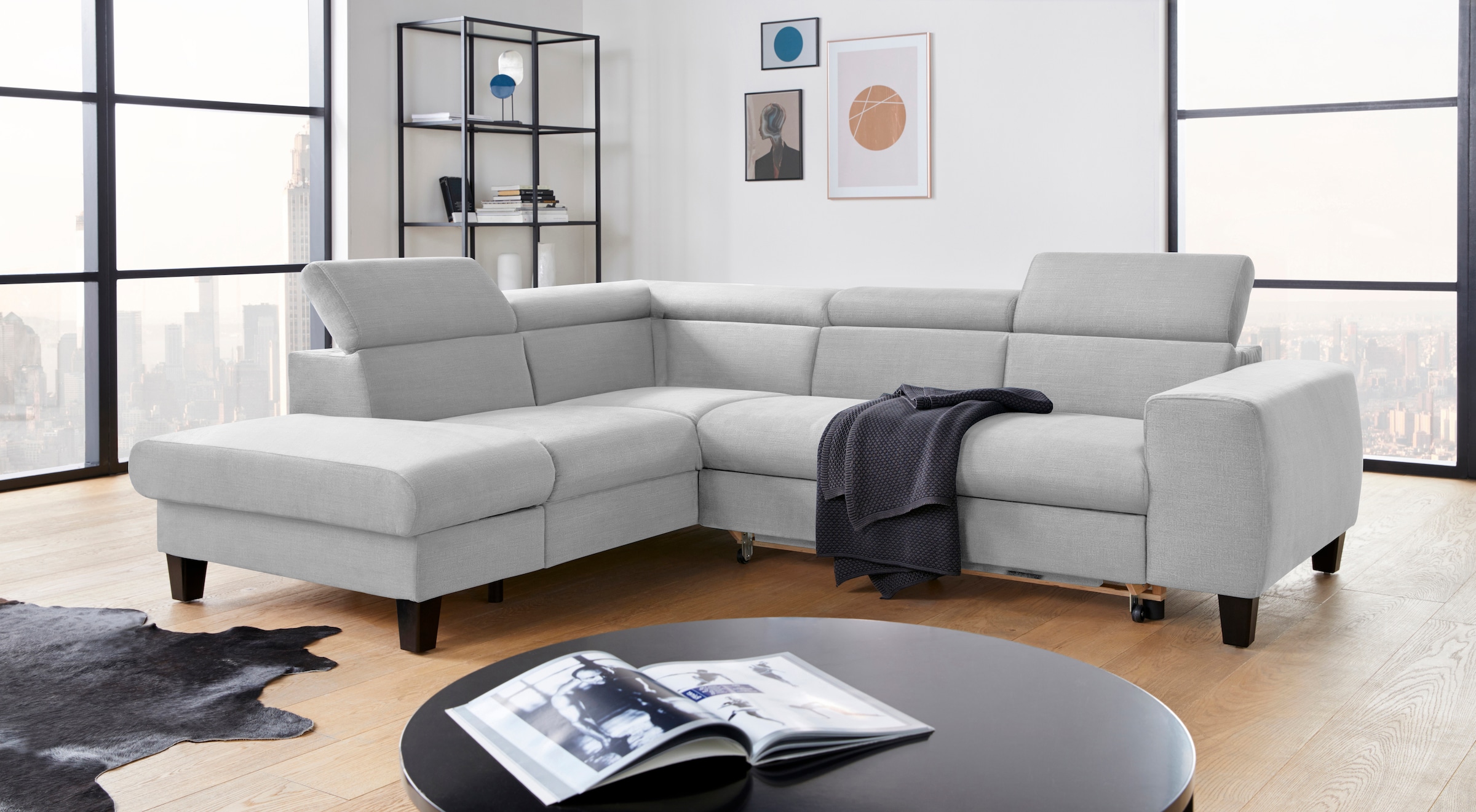 COTTA Ecksofa »Morven L-Form mit Kopfteilverstellung«, wahlweise mit Bettfunktion, Bettkasten & Wireless-Charger