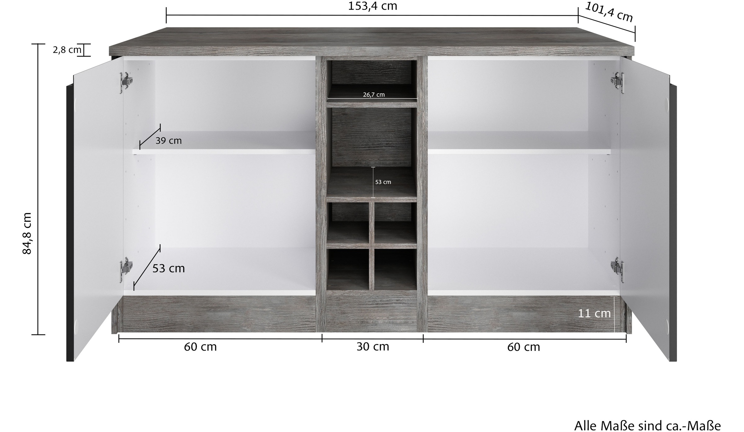 HELD MÖBEL Kücheninsel »Virginia«, Breite 153 cm, MDF-Fronten, Flaschenregal
