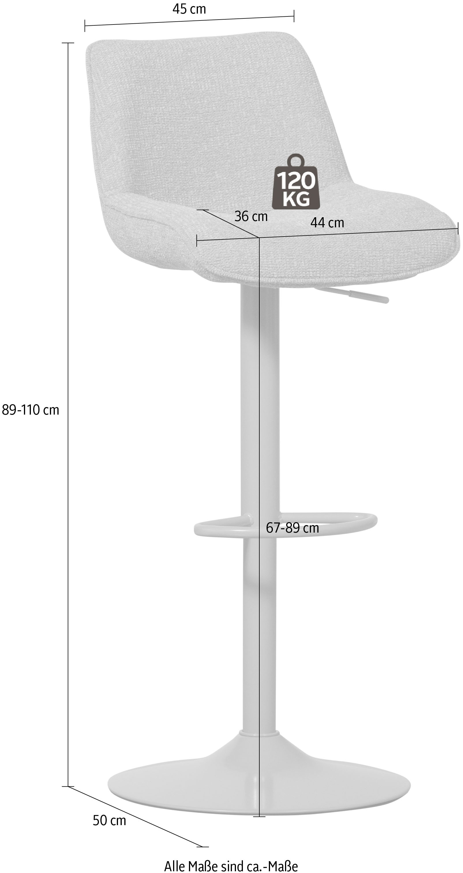 WOOOD Barhocker »Marten höhenverstellbar und drehbar mit Metallgestell 45 x 50 x 110 cm« Gewebter Bezug, Sehr hohe Verschleißfestigkeit, Tragkraft 120 kg