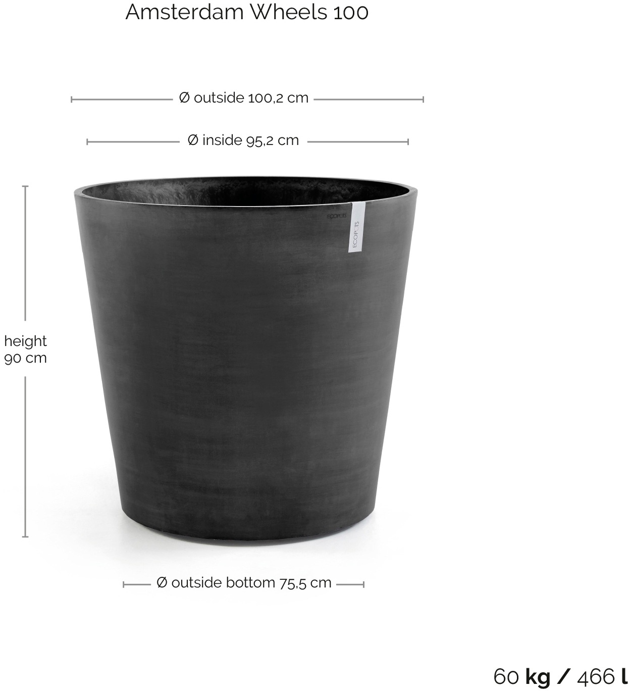 ECOPOTS Blumentopf »Amsterdam mit Rollen 100 Dunkelgrau«, für innen und außen: frostsicher, bruchsicher und lichtbeständig