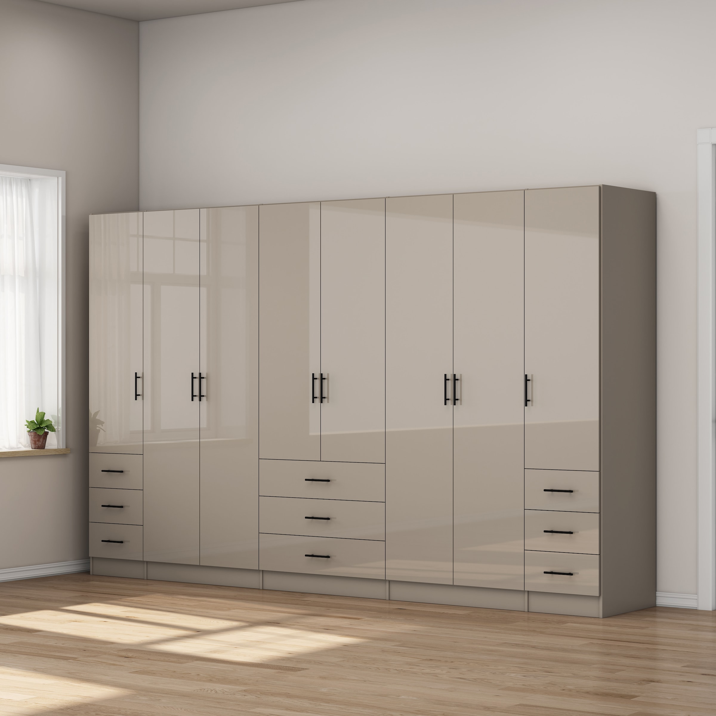 OTTO home Kleiderschrank »Trento Schlafzimmerschrank Garderobe hochglanz« Schrank mit 8 Türen und 9 Schubladen, hochglänzende Fronten