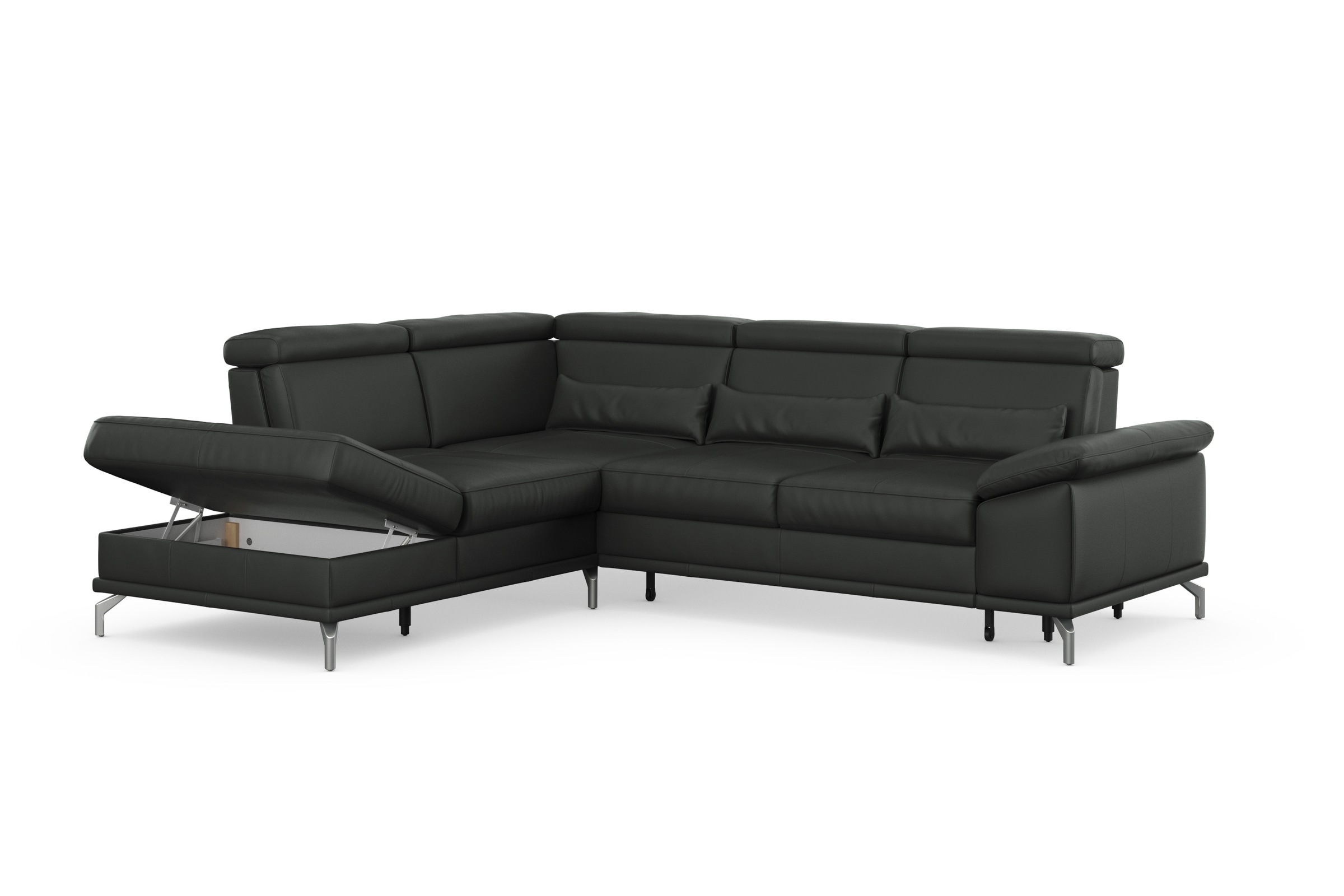 sit&more Ecksofa »Cabrio L-Form, mit Sitztiefenverstellung, Arm- und Kopfteilverstellung«, 3 Nierenkissen, Federkern, optional Bettfunktion und Stauraum
