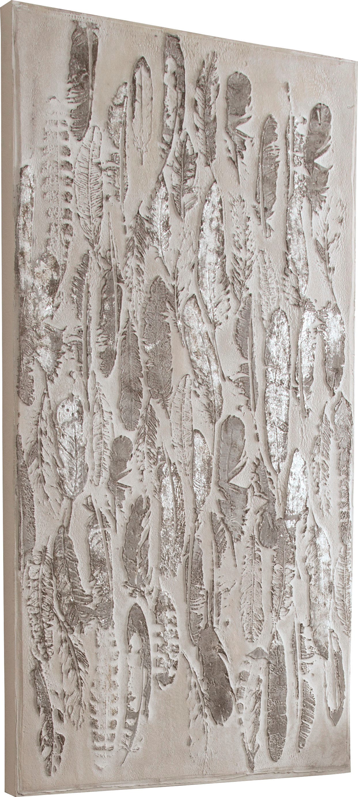 Myflair Möbel & Accessoires Ölbild »Gemälde Madie, silberfarben«, Bild auf Leinwand, Motiv Federn, 100x50 cm, Wohnzimmer
