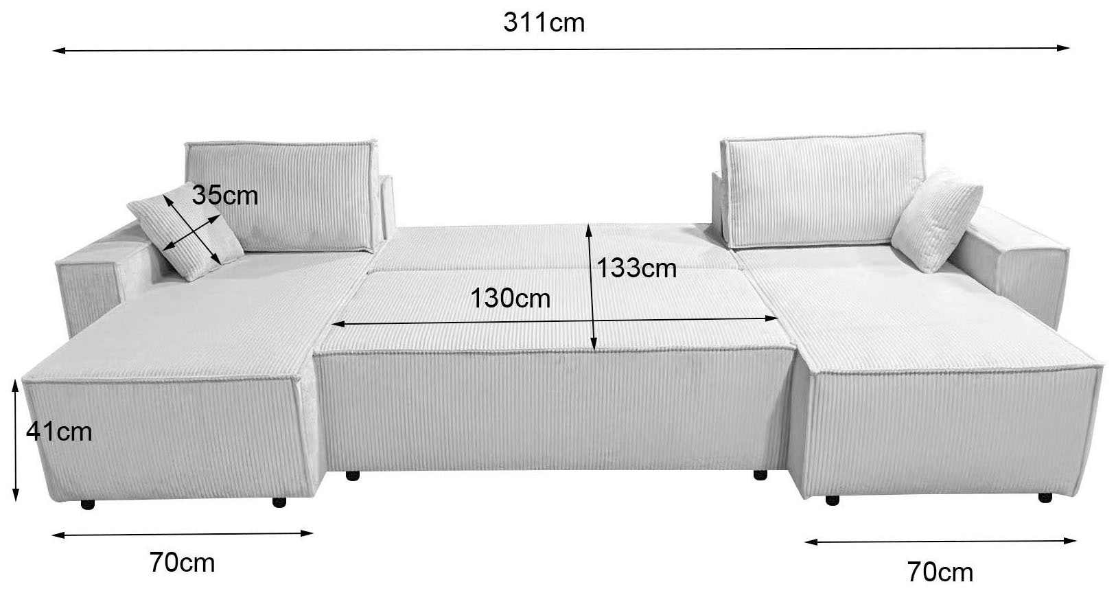 OTTO home Wohnlandschaft »CASSI L-Form, 311cm - OTTO. Verlässliche Qualität.« Schlaffunktion (133/270), Bettkasten, Cord, Unser Tiefpreis