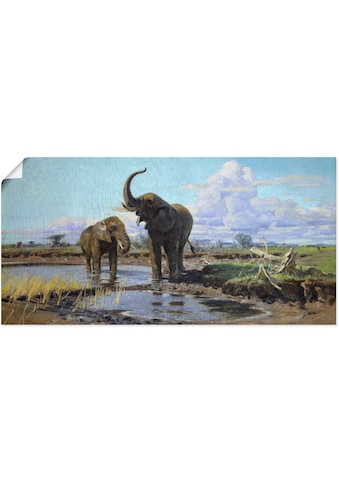 Kunstdruck »Elefanten an der Wasserstelle.«, Wildtiere, (1 St.)