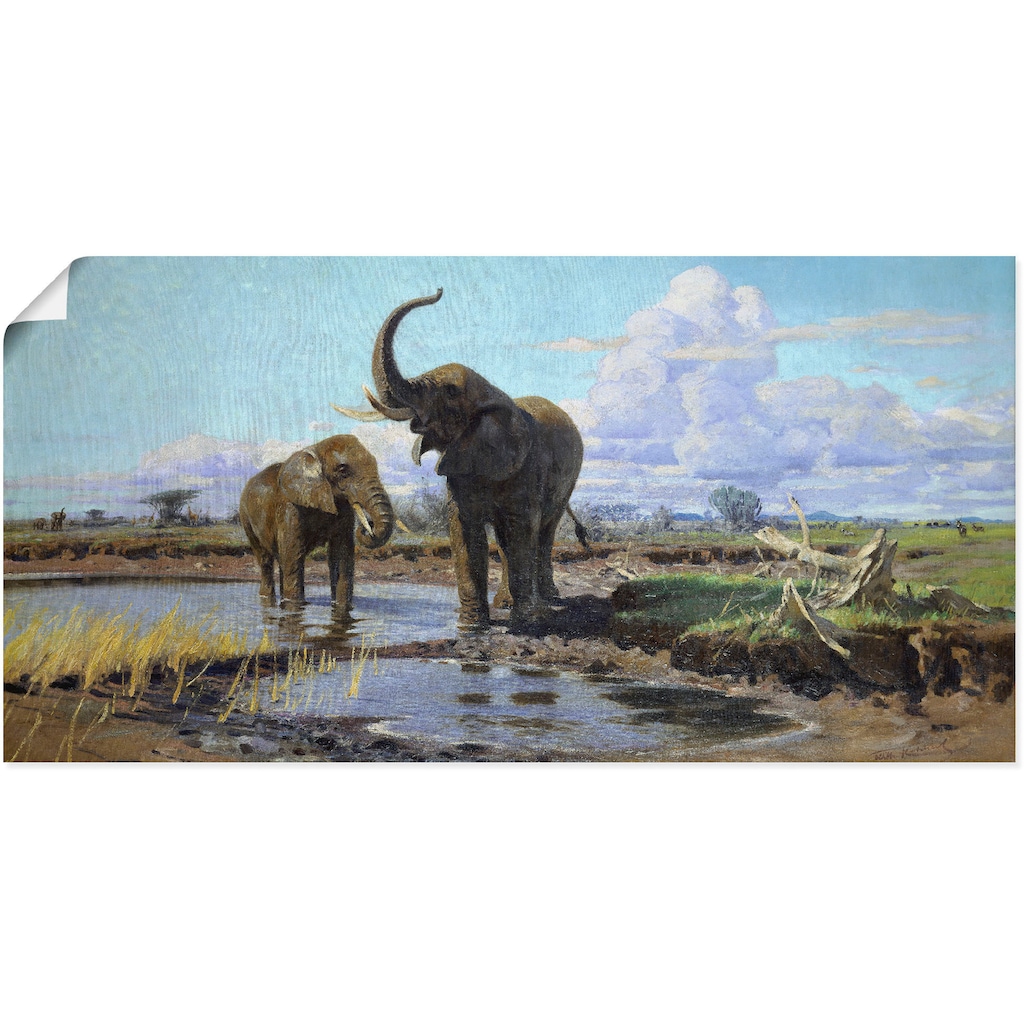 Artland Kunstdruck »Elefanten an der Wasserstelle.«, Wildtiere, (1 St.)