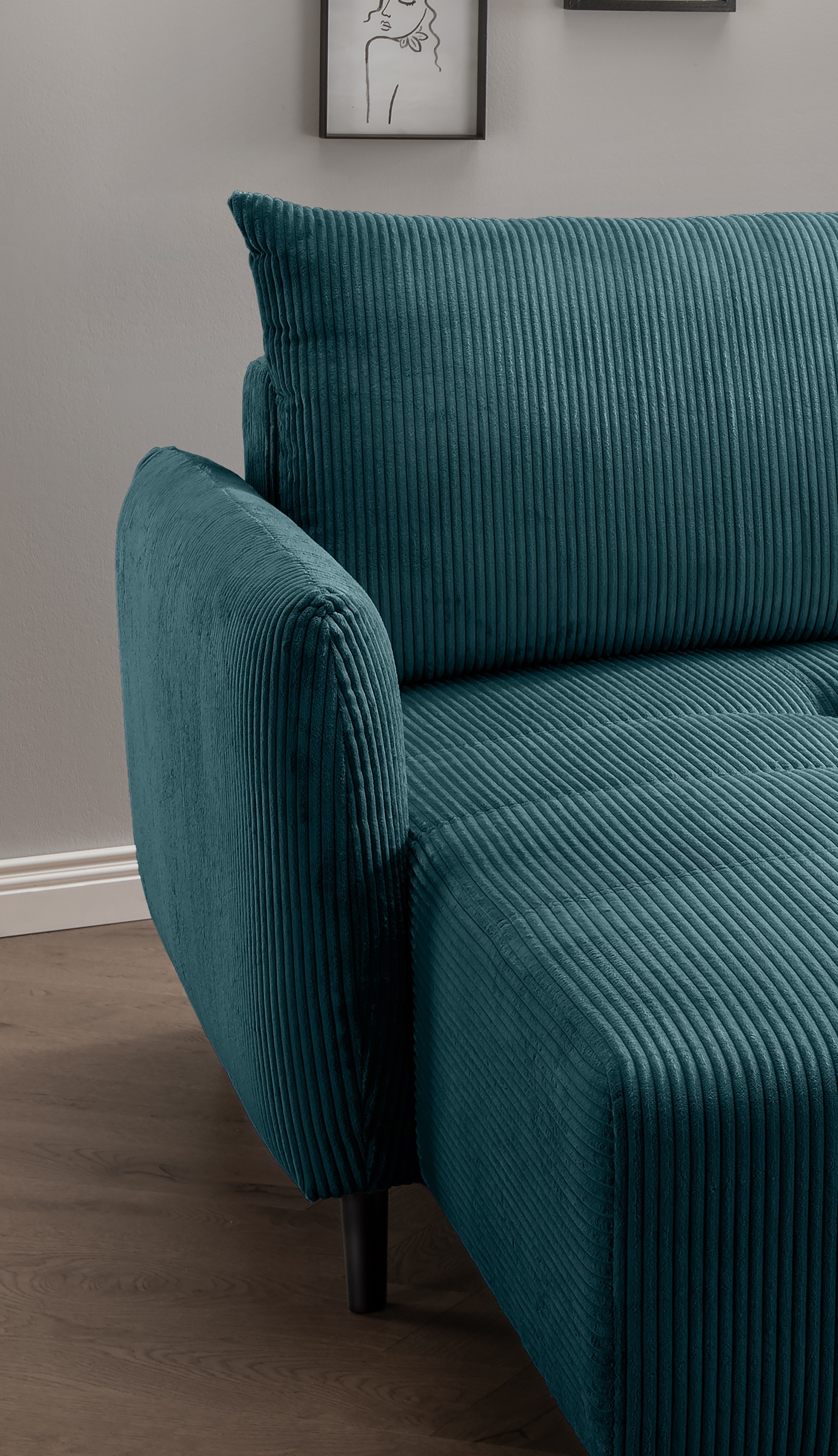 INOSIGN Ecksofa »Mara, L-Form, aktueller Cord Bezug und tolle Farben, schmale Armlehnen«, whlw. mit Bettfunktion,Recamiere links/rechts montierbar, Breite 238cm