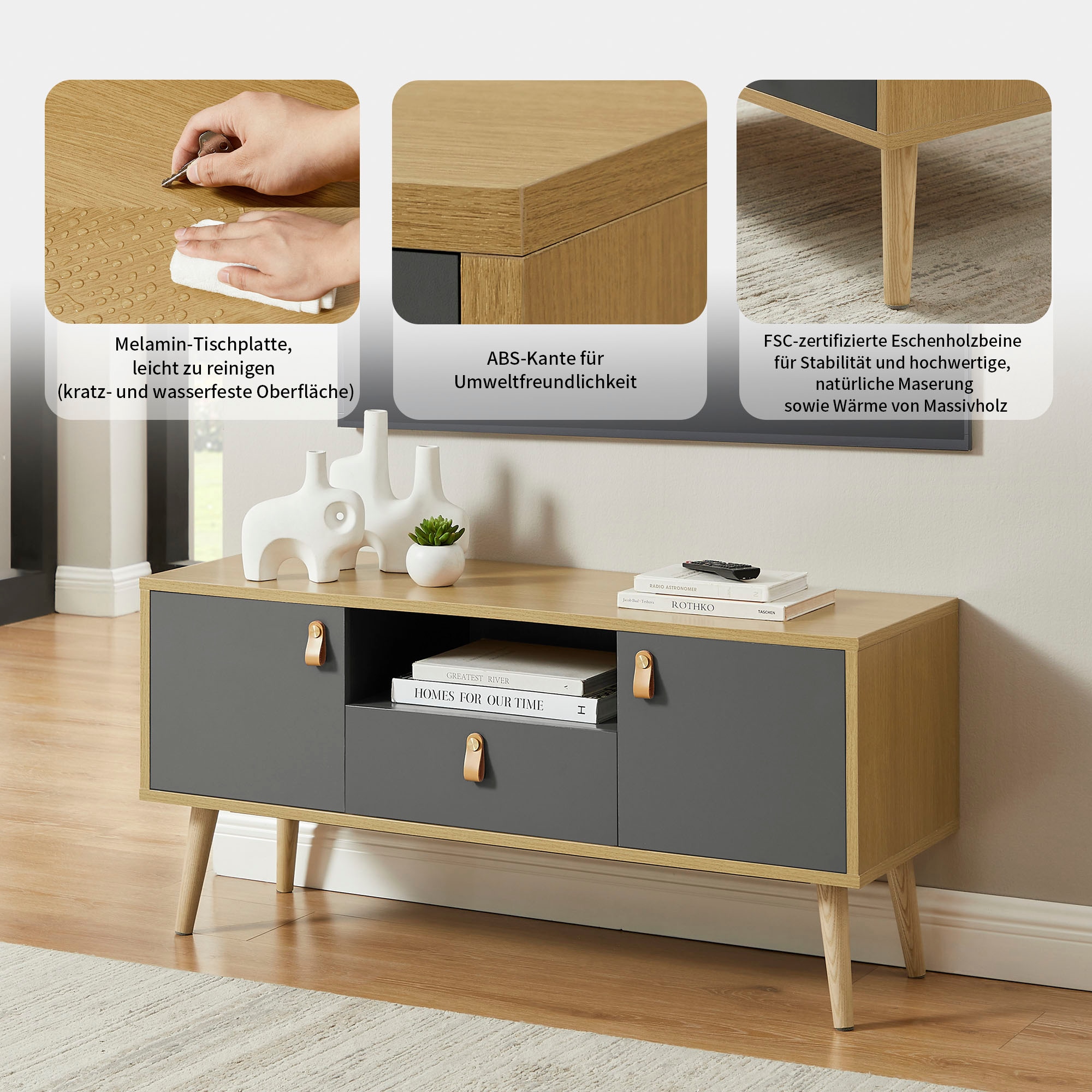 Leonique TV-Board »Avril« Korpus aus Melamin & MDF, ABS-Kunststoff Kanten, Soft-Close-Funktion