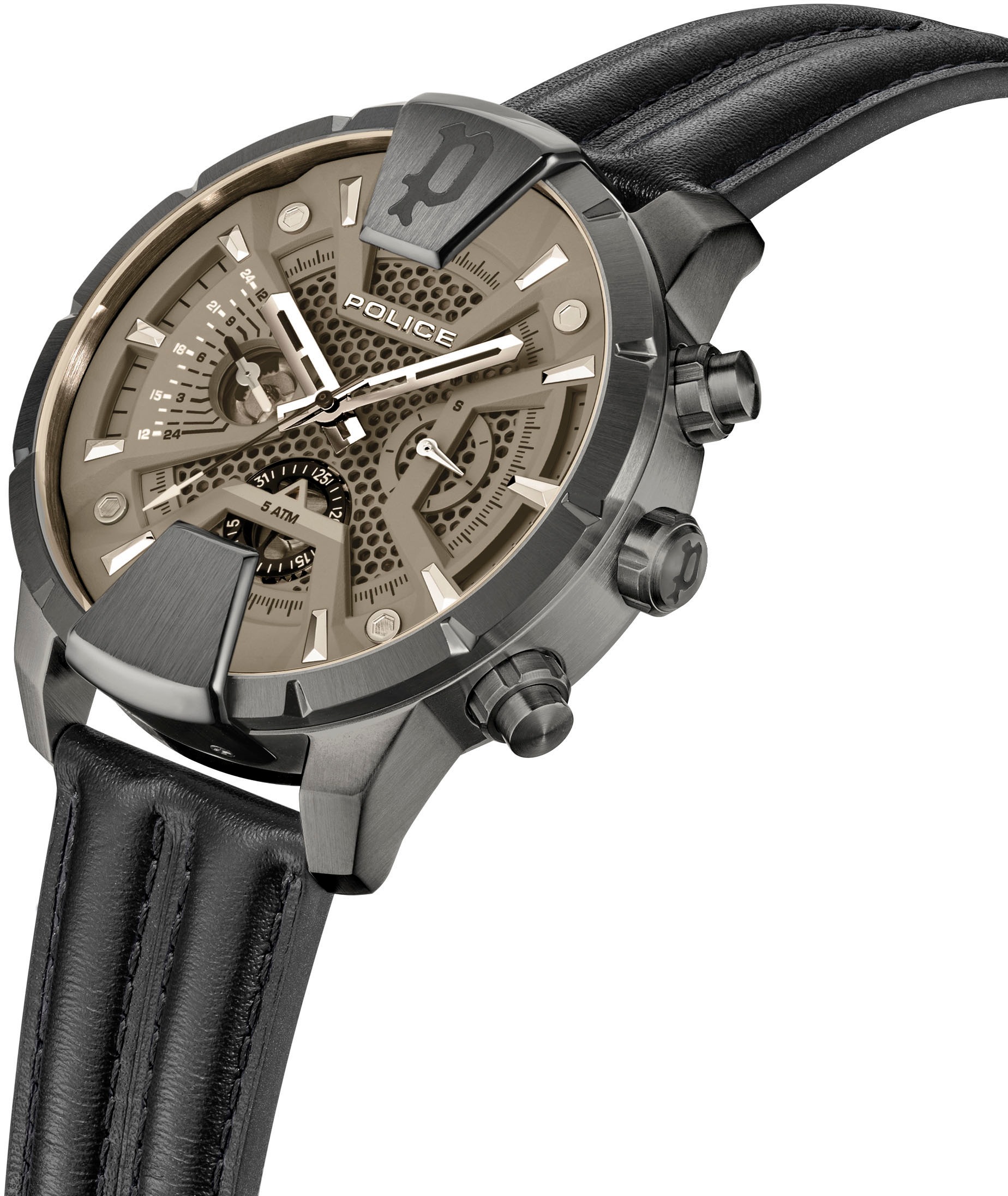 Police Multifunktionsuhr »HUNTLEY«, Quarzuhr, Armbanduhr, Herrenuhr, Lederarmband, analog