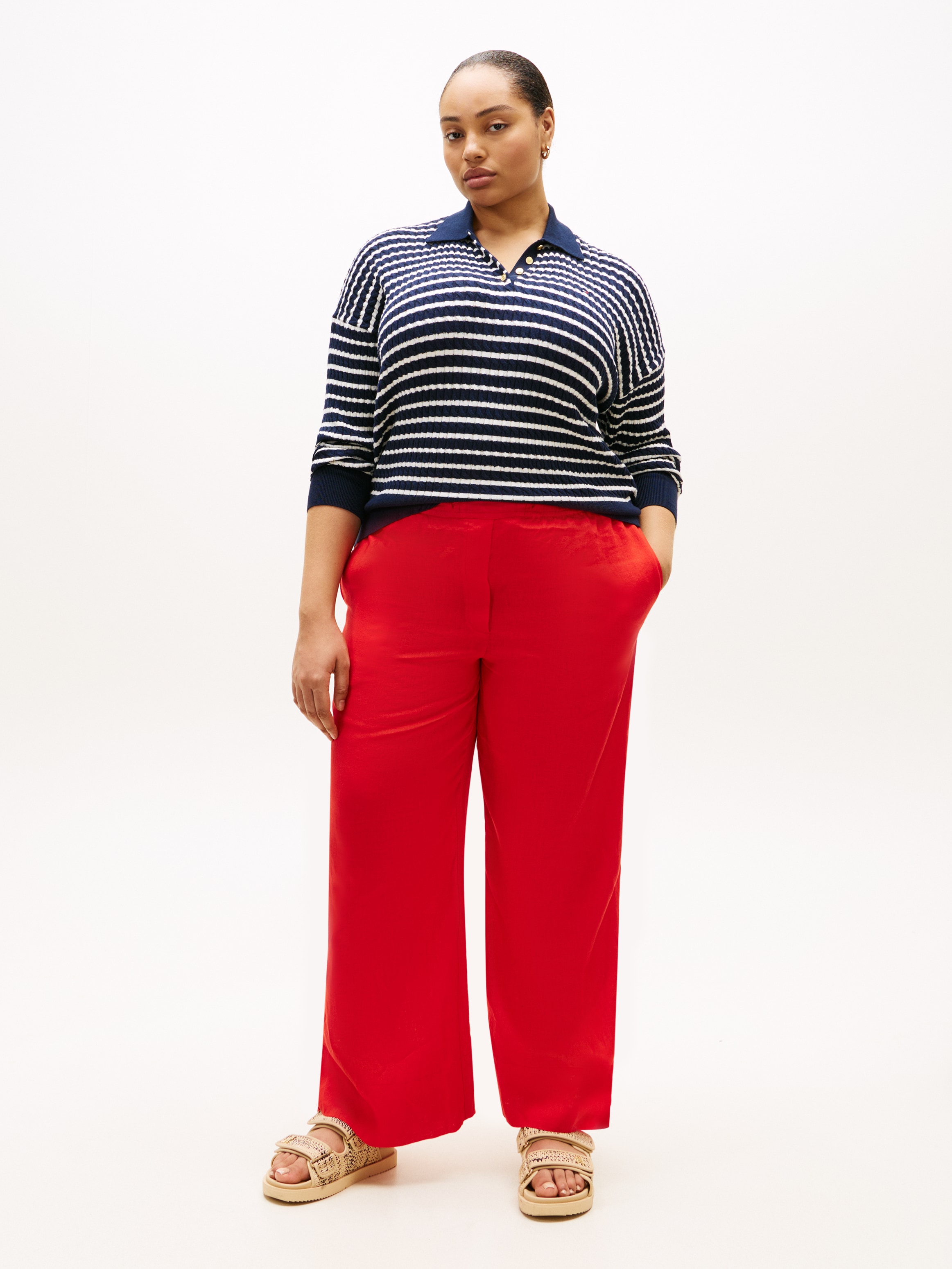 Tommy Hilfiger Curve Polokragenpullover »CRV CO CABLE FINE GG RLX POLO« in großen Größen, mit Zopfmuster