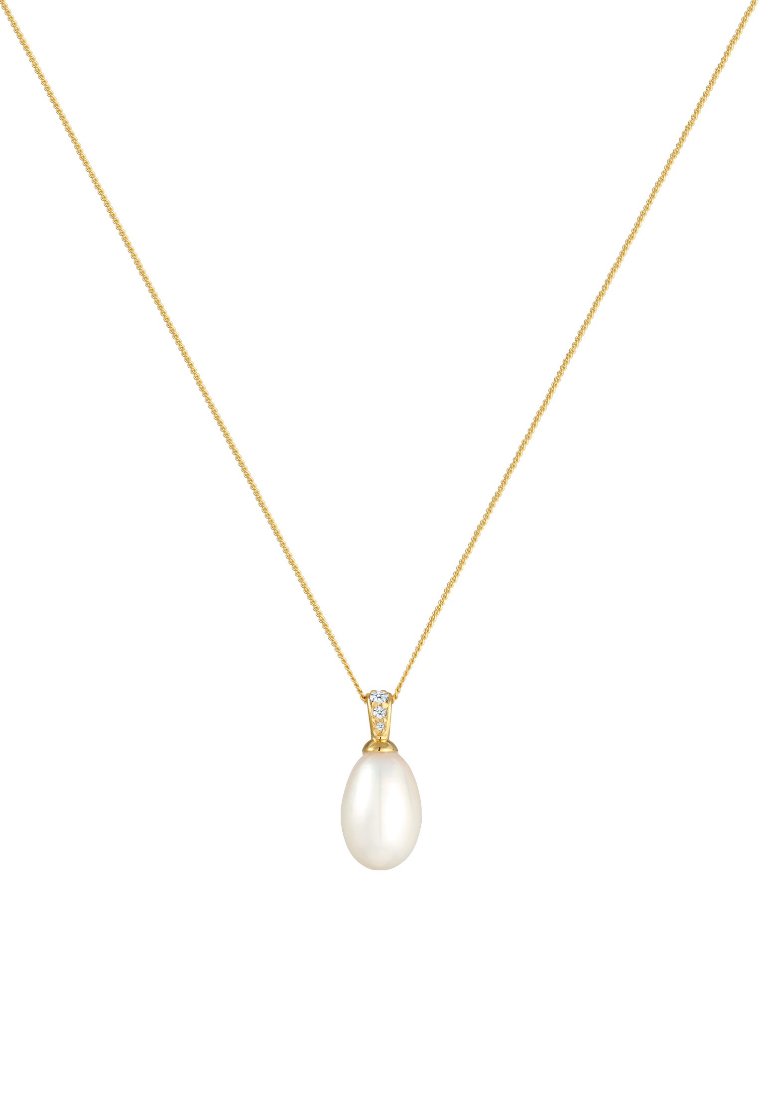 Elli DIAMONDS Collierkettchen »Süßwasserzuchtperle Diamant (0.05 ct) 585 Gelbgold«