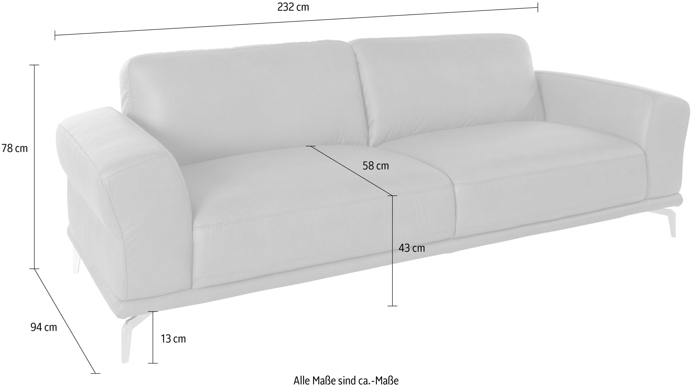 W.SCHILLIG 2,5-Sitzer »montanaa«, mit Metallfüßen in Silber matt, Breite 232 cm