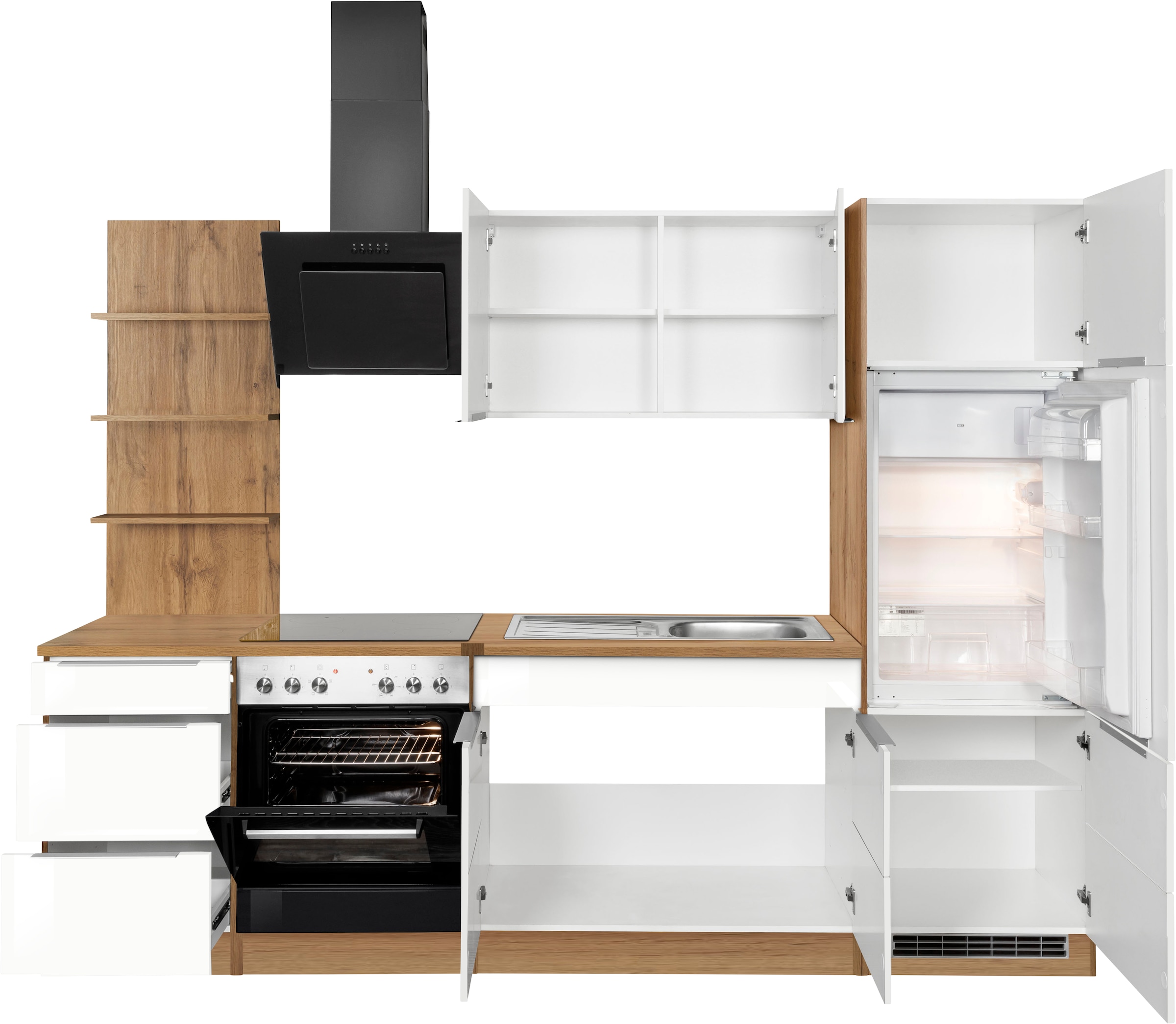KOCHSTATION Küchenzeile »KS-Brindisi«, Breite 270 cm, wahlweise mit E-Geräten, mit MDF-Fronten und Regal