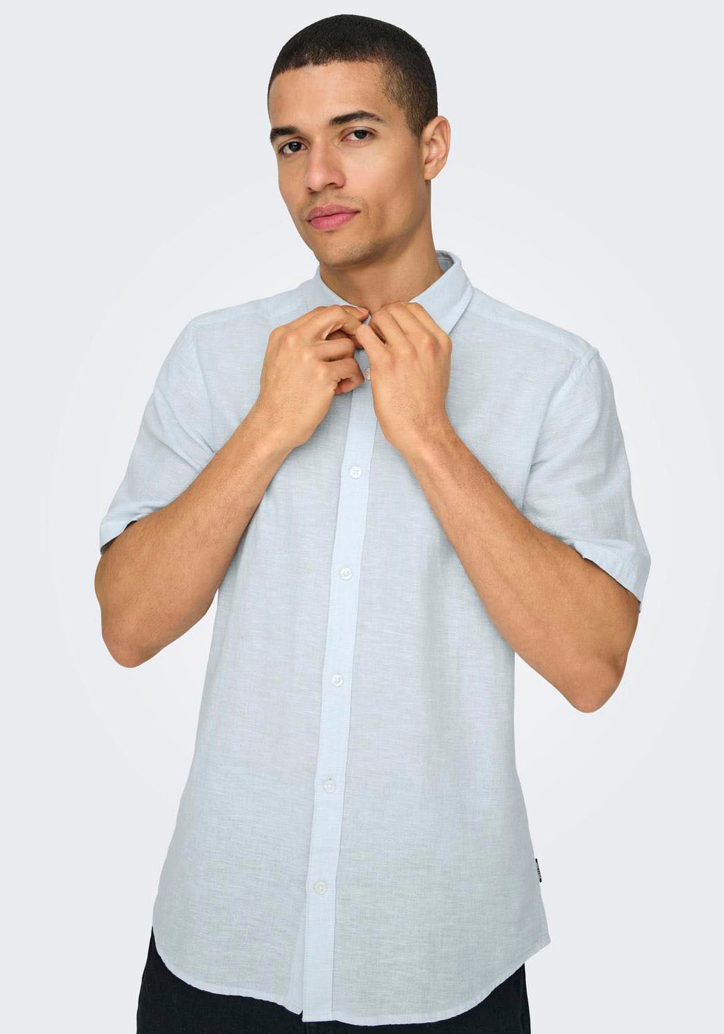 ONLY & SONS Kurzarmhemd »ONSCAIDEN SS SOLID LINEN SHIRT NOOS« Baumwollmischung mit Leinen, slim fit