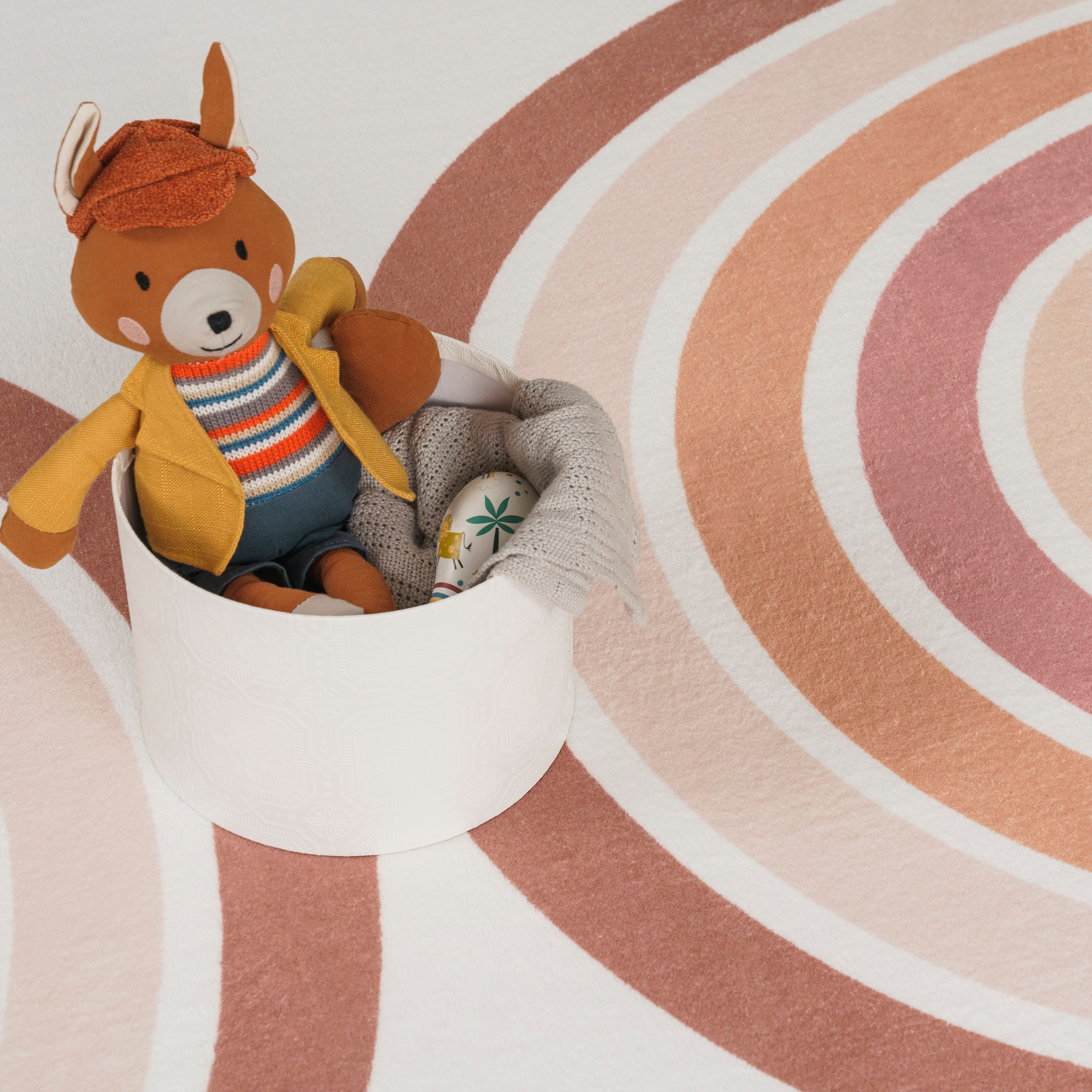 Paco Home Kinderteppich »Niloya 361«, rund, 12 mm Höhe, Spielteppich, Kurzflor, bedruckt, Motiv Regenbogen, waschbar