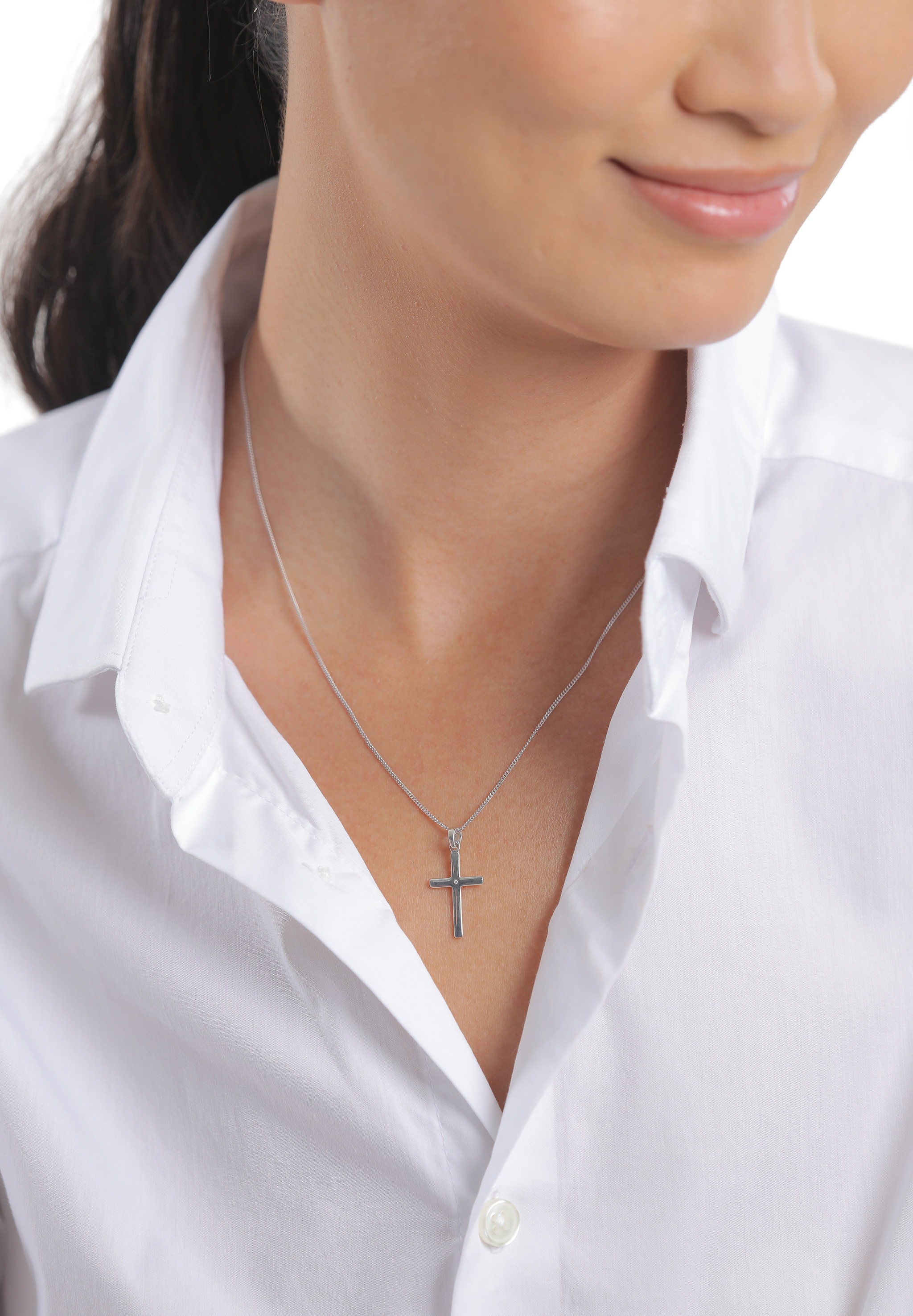 Elli DIAMONDS Collierkettchen »Kreuz Glaube Diamant (0.005 ct) Basic 925 Silber«