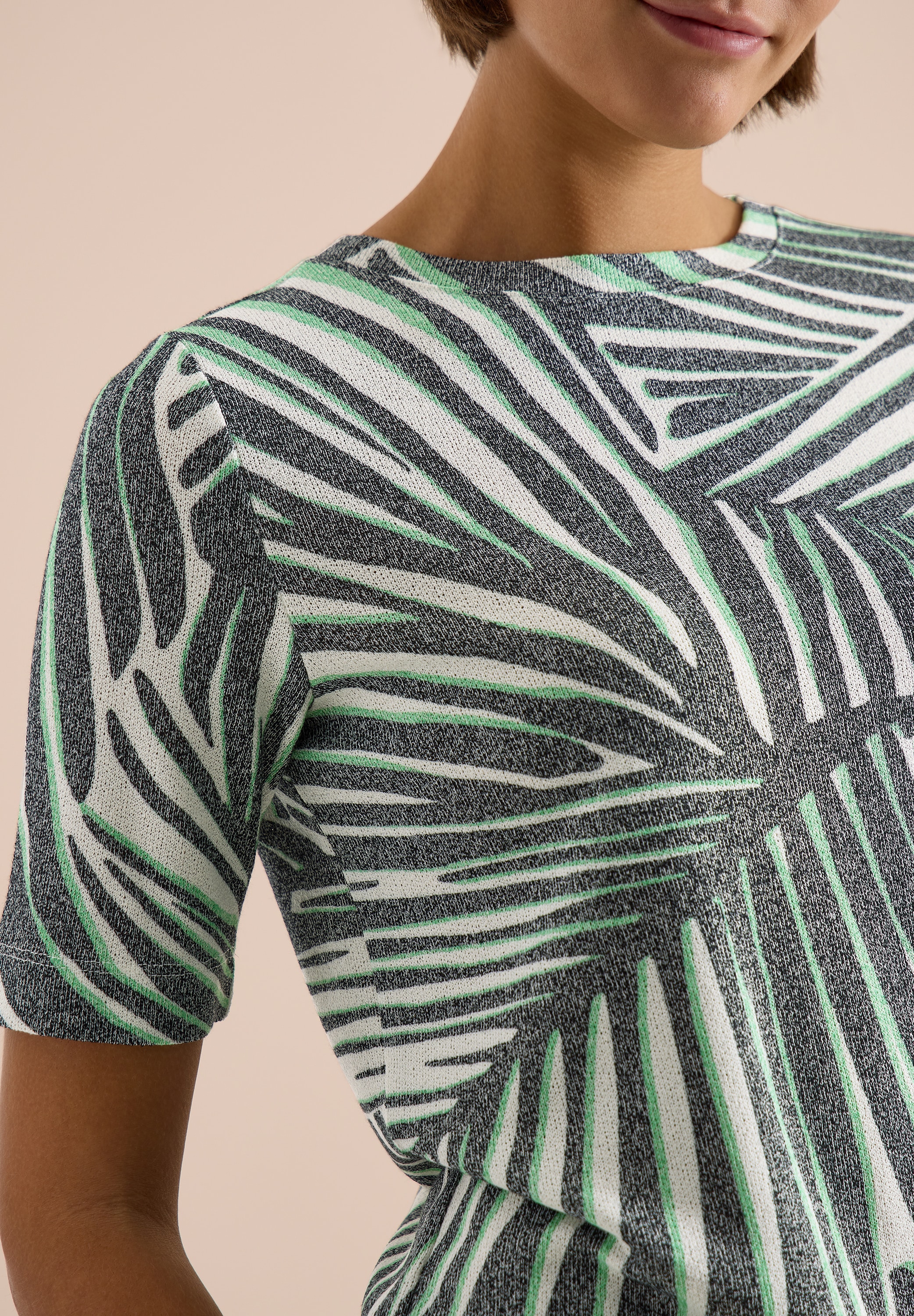 Cecil Kurzarmshirt Sommershirt mit Boatneck und Allover-Print