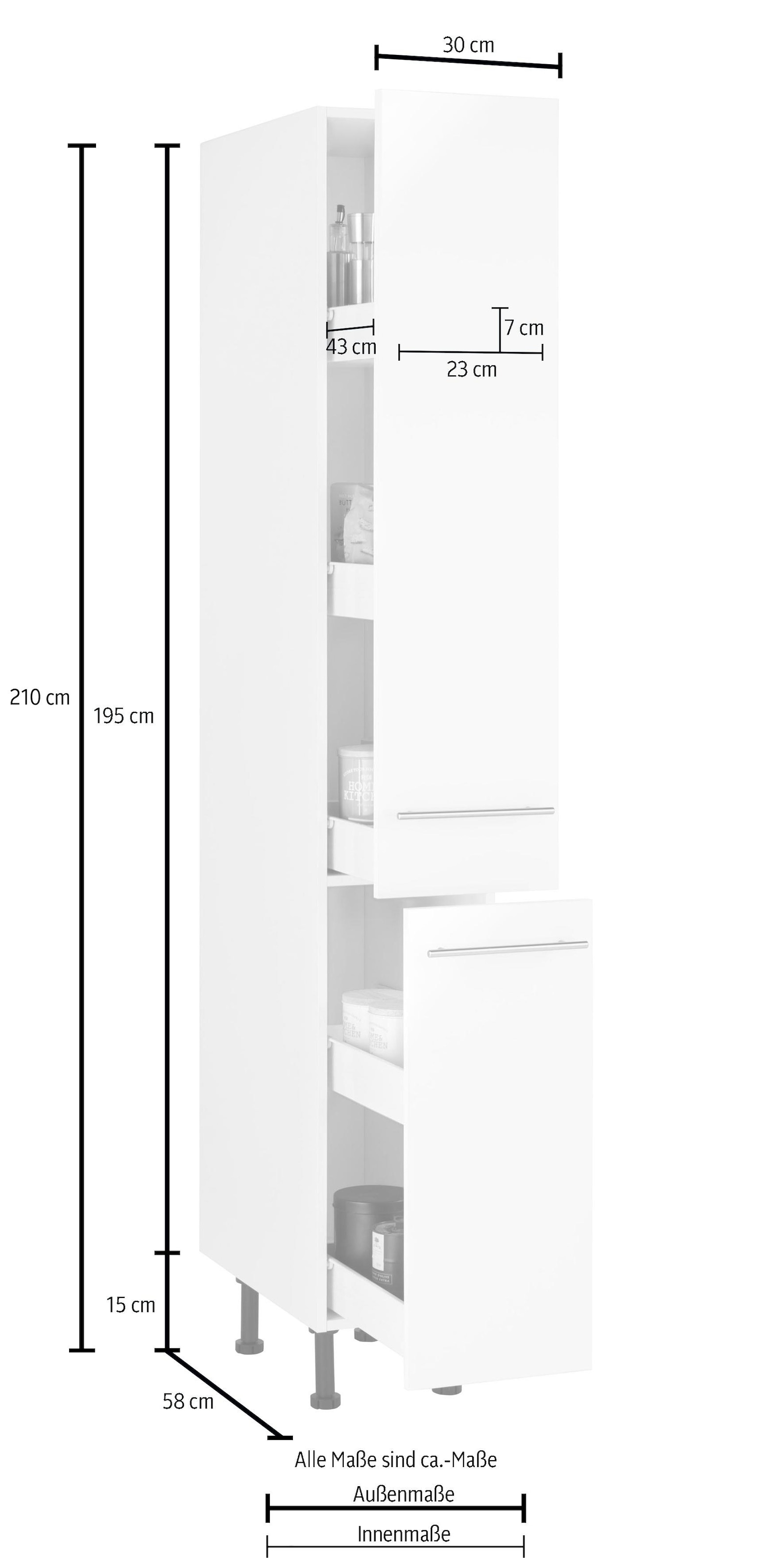 wiho Küchen Apothekerschrank »Ela«, mit 2 Auszügen, mit Soft-Close-Funktion, 30 cm breit