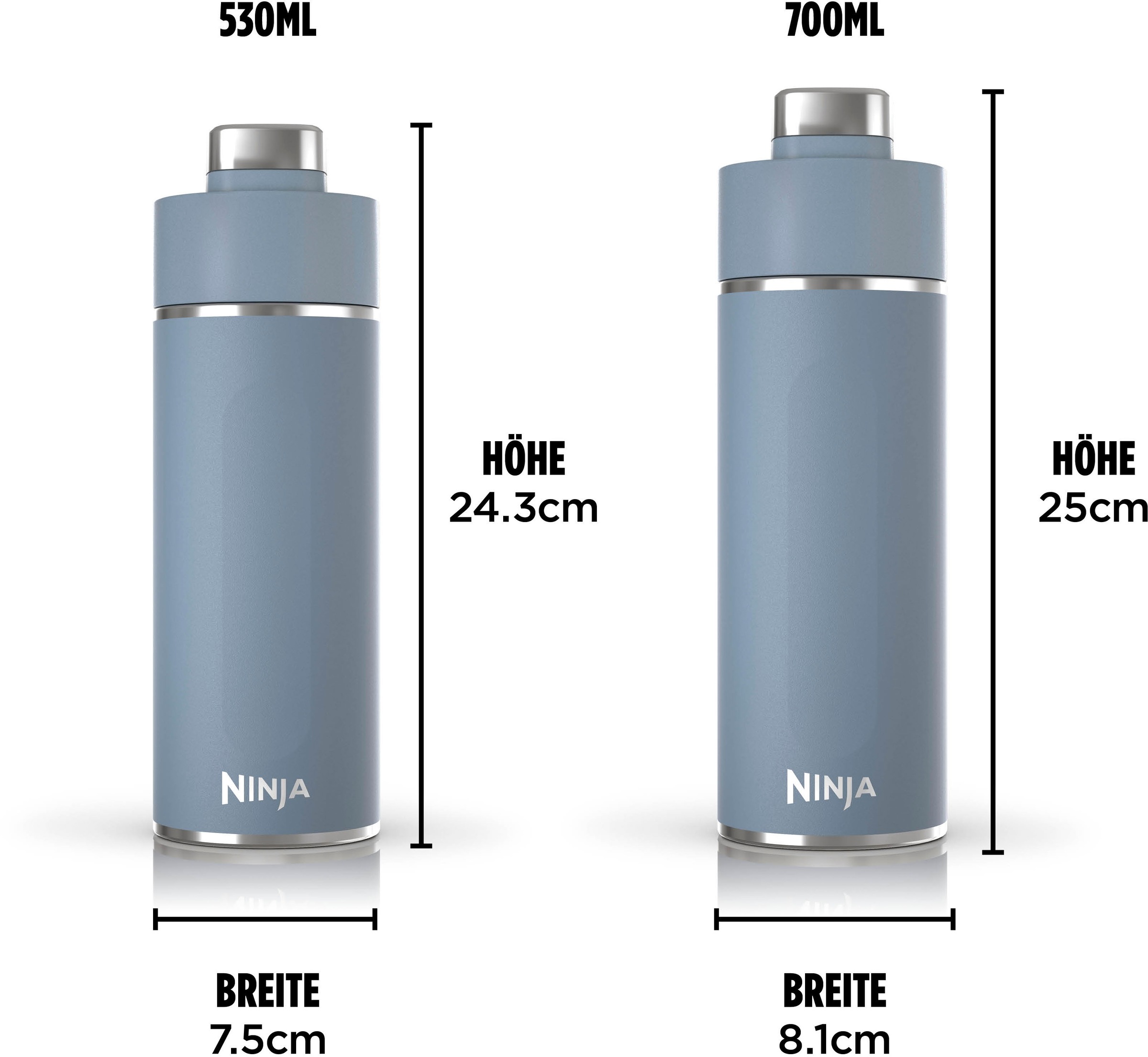 NINJA Isolierflasche »Ninja Thirsti Reiseflasche – 530 ml DW1801EUU / 700 ml DW2401EUU«, Getränke bleiben 24 Stunden kalt, 12 Stunden heiß, Eis hält 2 Tage