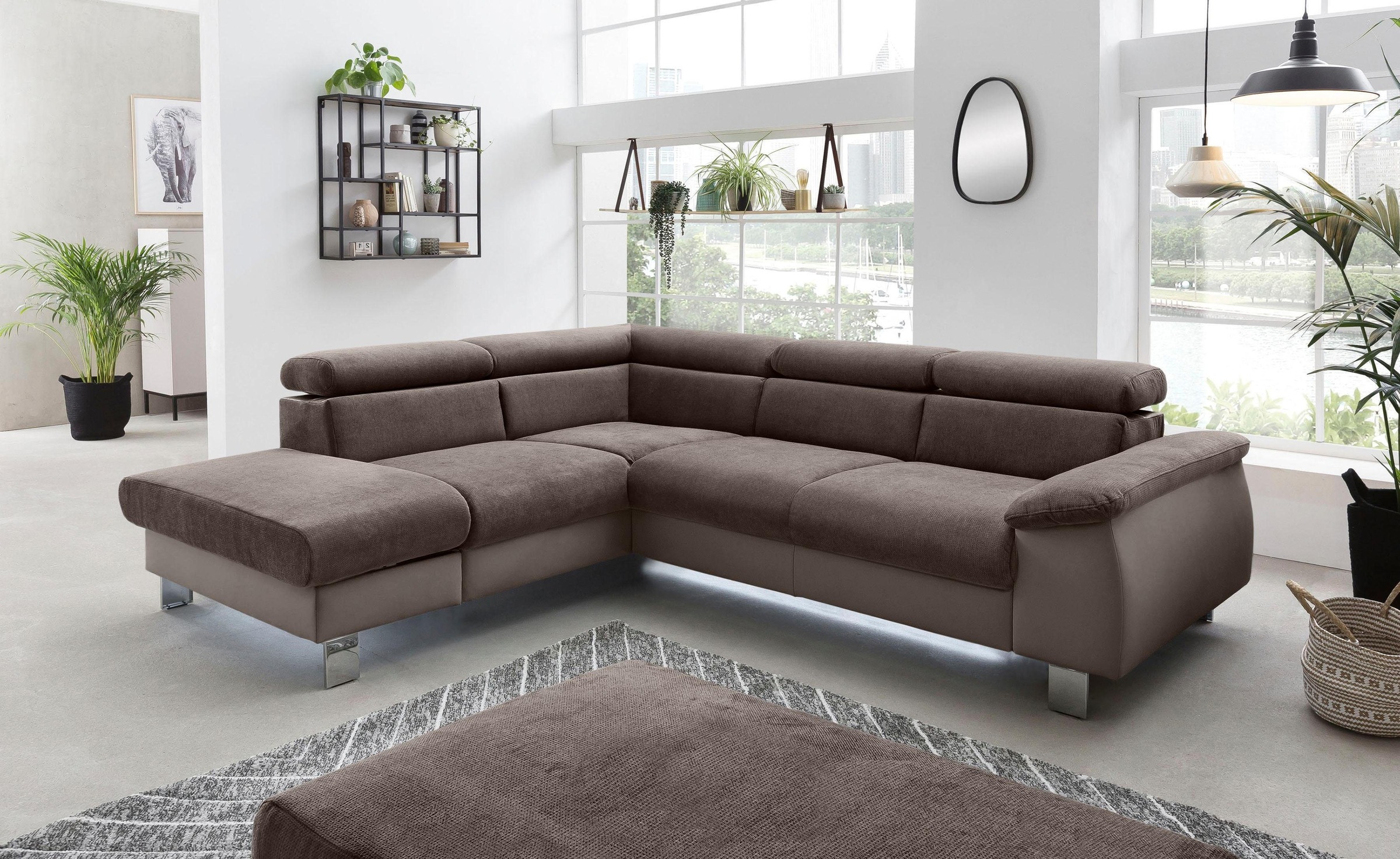 COTTA Ecksofa »Komaris L-Form mit Kopfteilverstellung«, wahlweise mit Bettfunktion, Bettkasten & Beleuchtung