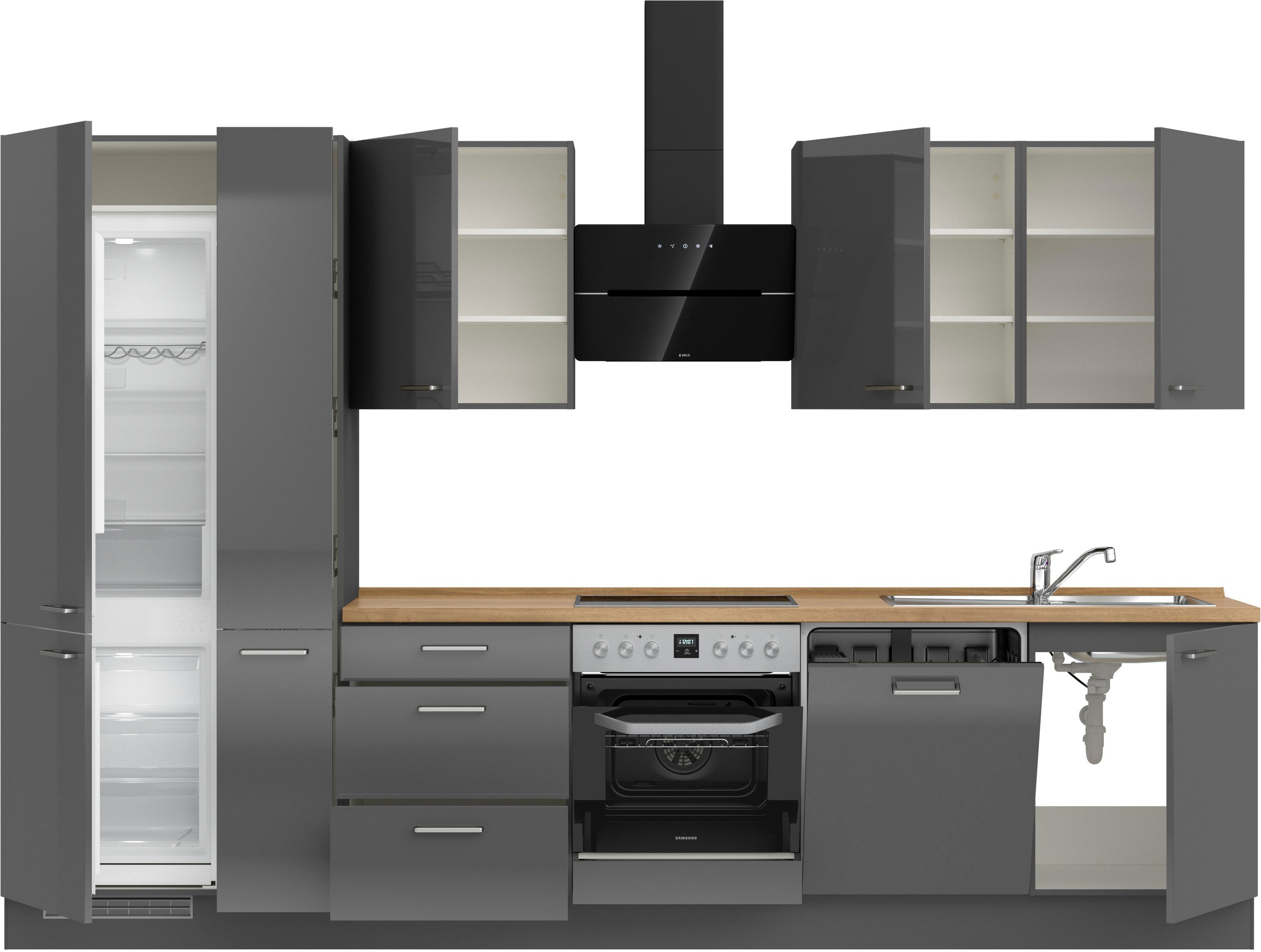 nobilia® Küchenzeile »"Flash II"«, vormontiert, Ausrichtung wählbar, Breite 330 cm, wahlw. mit E-Geräten