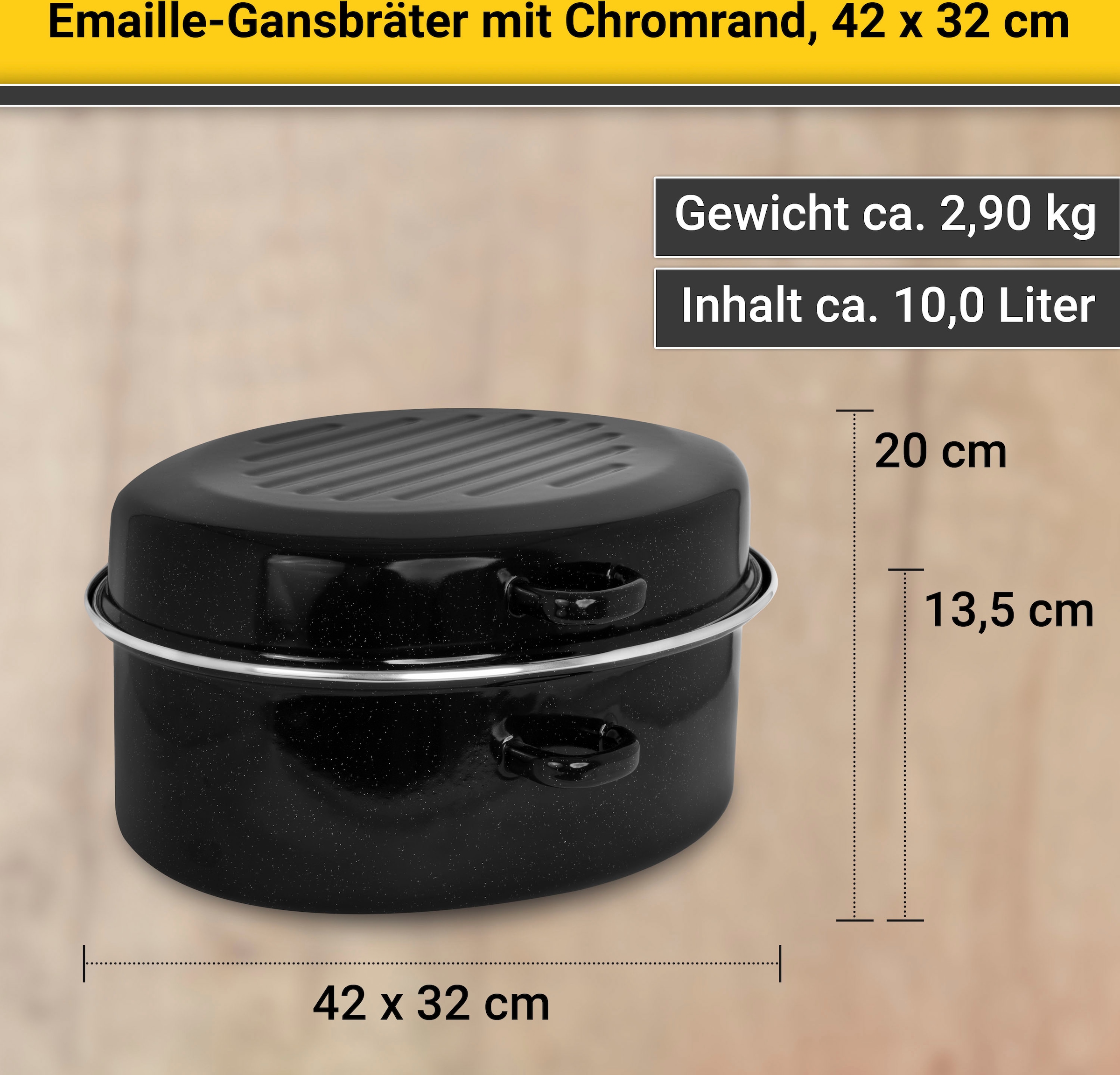 Krüger Bräter, emailliertes Stahlblech, gesprenkelt mit Chromrand, 42 cm, Induktion