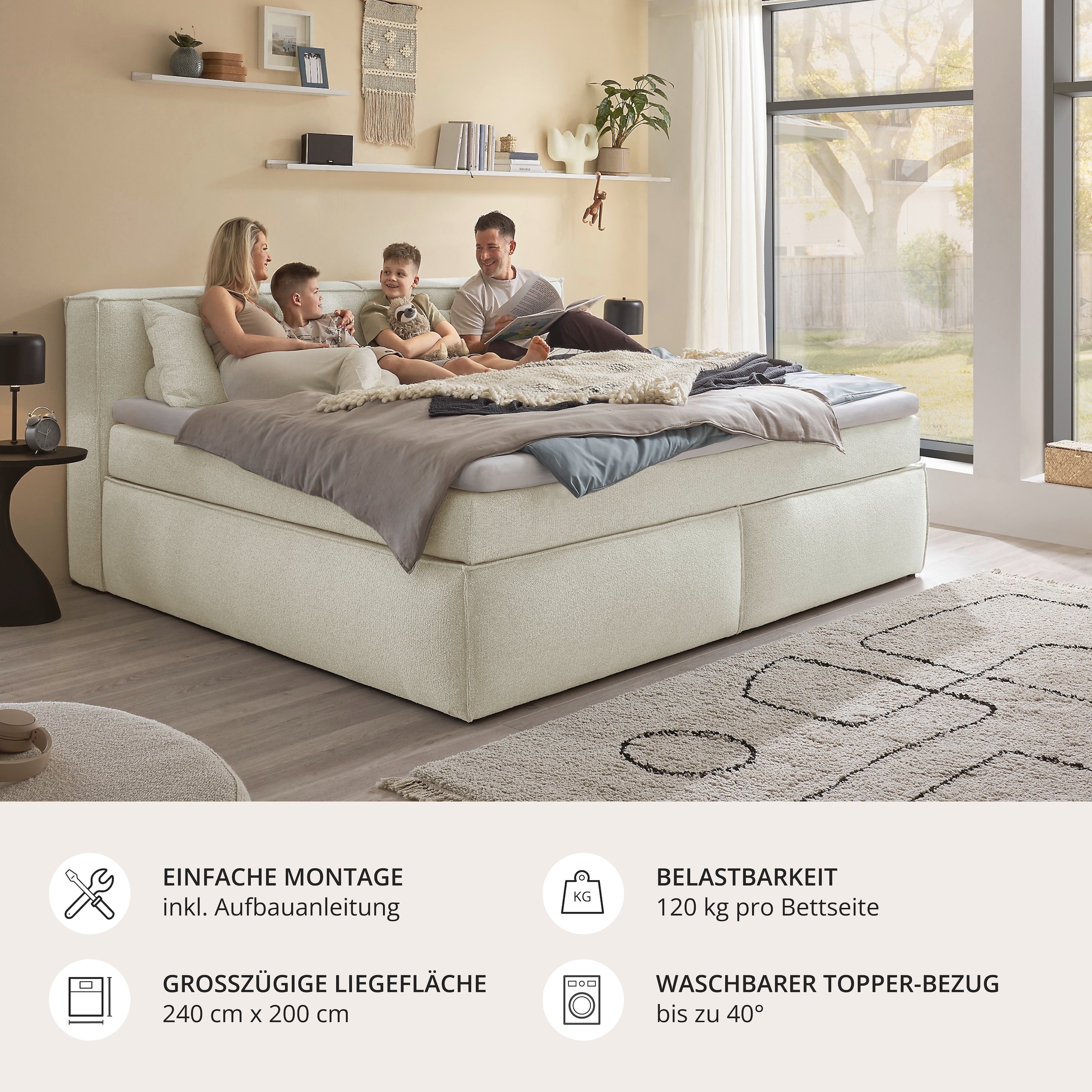 ED EXCITING DESIGN Boxspringbett »Sandon, Familienbett erhältlich in der Größe 240x200cm« in verschiedenen Farben erhältlich