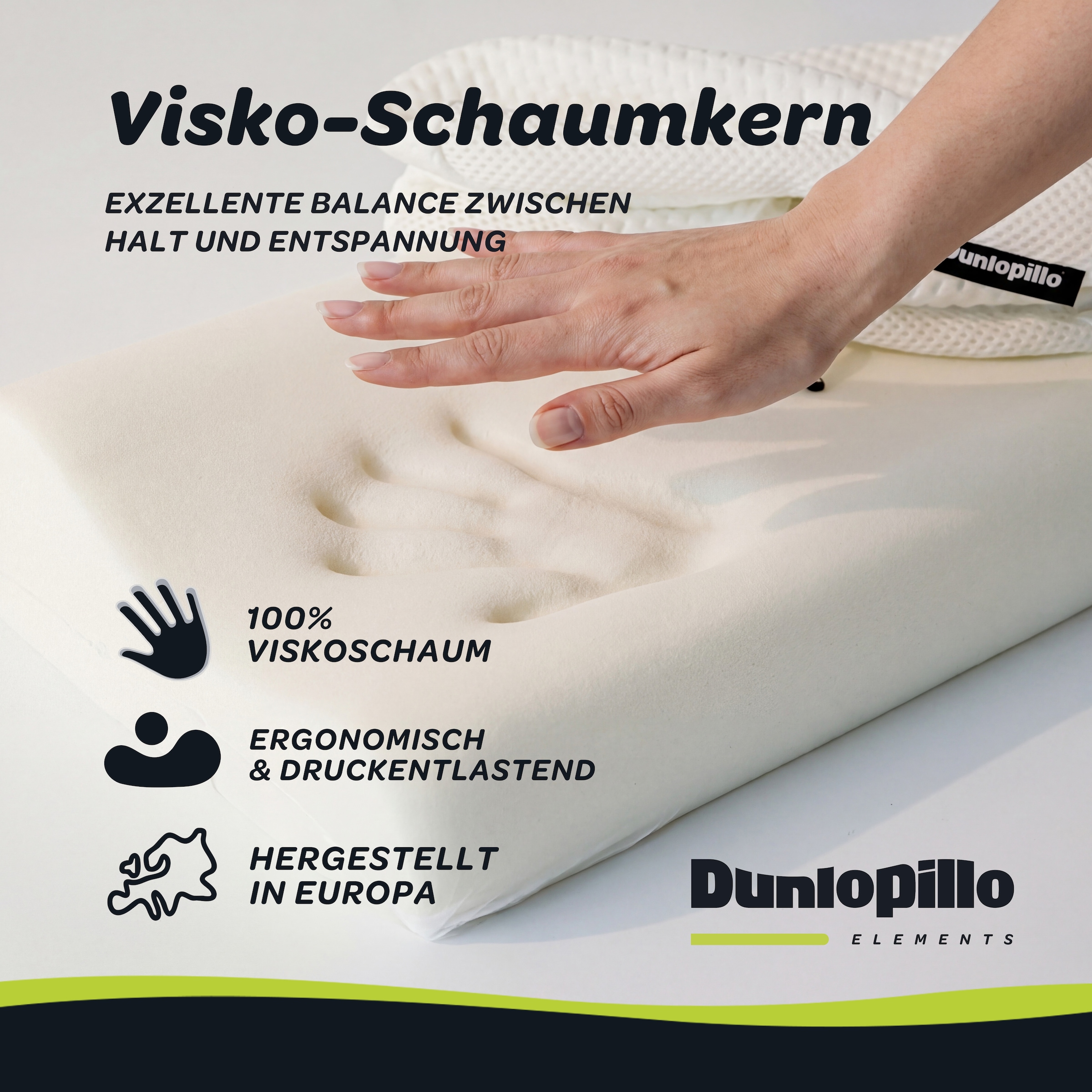 Dunlopillo Nackenstützkissen »Home, Nackenstützkissen aus Viskoschaum 30x50 cm« Füllung: 100% Polyurethan 1 Stk. tlg. entlastet die Wirbelsäule, allergikergeeignet (Hausstauballergiker)