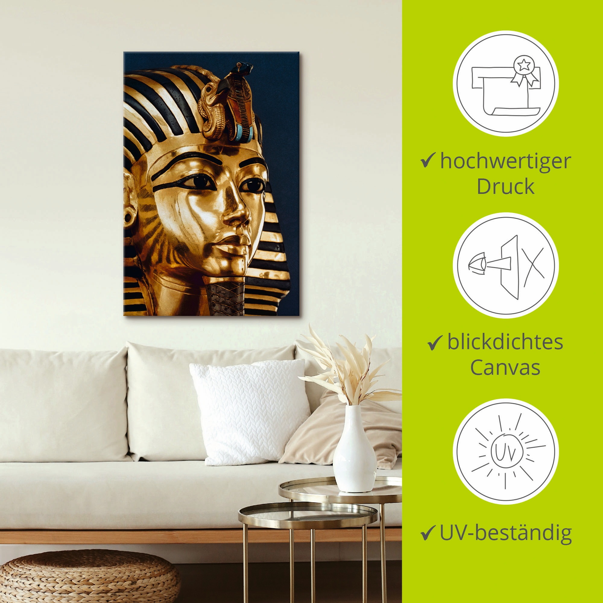 Artland Wandbild »Grabmaske von König Tutanchamun«, Menschen, (1 St.), als Alubild, Outdoorbild, Leinwandbild, Poster in verschied. Größen