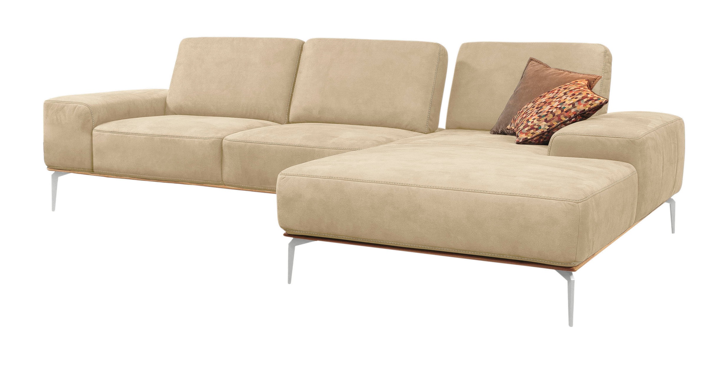 W.SCHILLIG Ecksofa »run, Designsofa mit tollem Sitzkomfort, bequem, L-Form«, mit elegantem Holzsockel, Füße in Chrom glänzend, Breite 319 cm