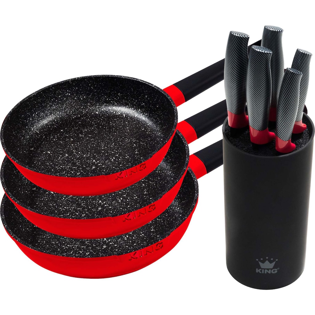 KING Pfannen-Set »Shine Red«, Aluminiumguss, (Set, 3 tlg., je 1 Bratpfanne Ø 20/24/28 cm, H: 5/5,5/6 cm, - 1/1,9/2,5 l)