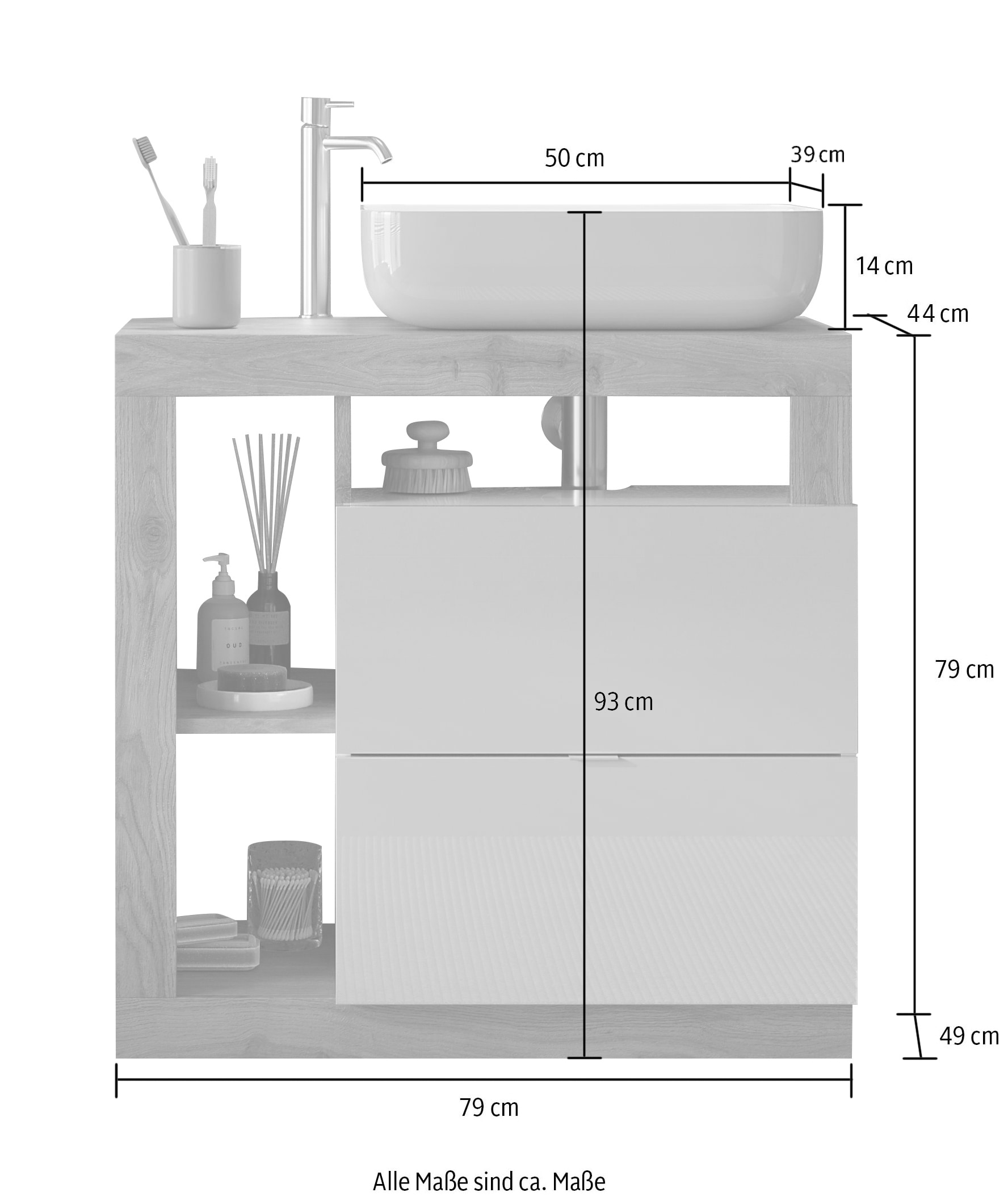 welltime Waschtisch »Hamburg«, 2 Schubkästen, Breite 79 cm, Soft-Close, inkl. Keramik-Aufsatzbecken