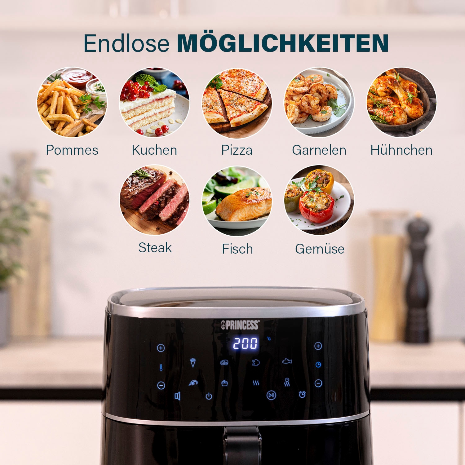 PRINCESS Heißluftfritteuse »182238 – Füllmenge des Behälters variierbar – 4 L«, 1350 W, Fassungsvermögen 4 l