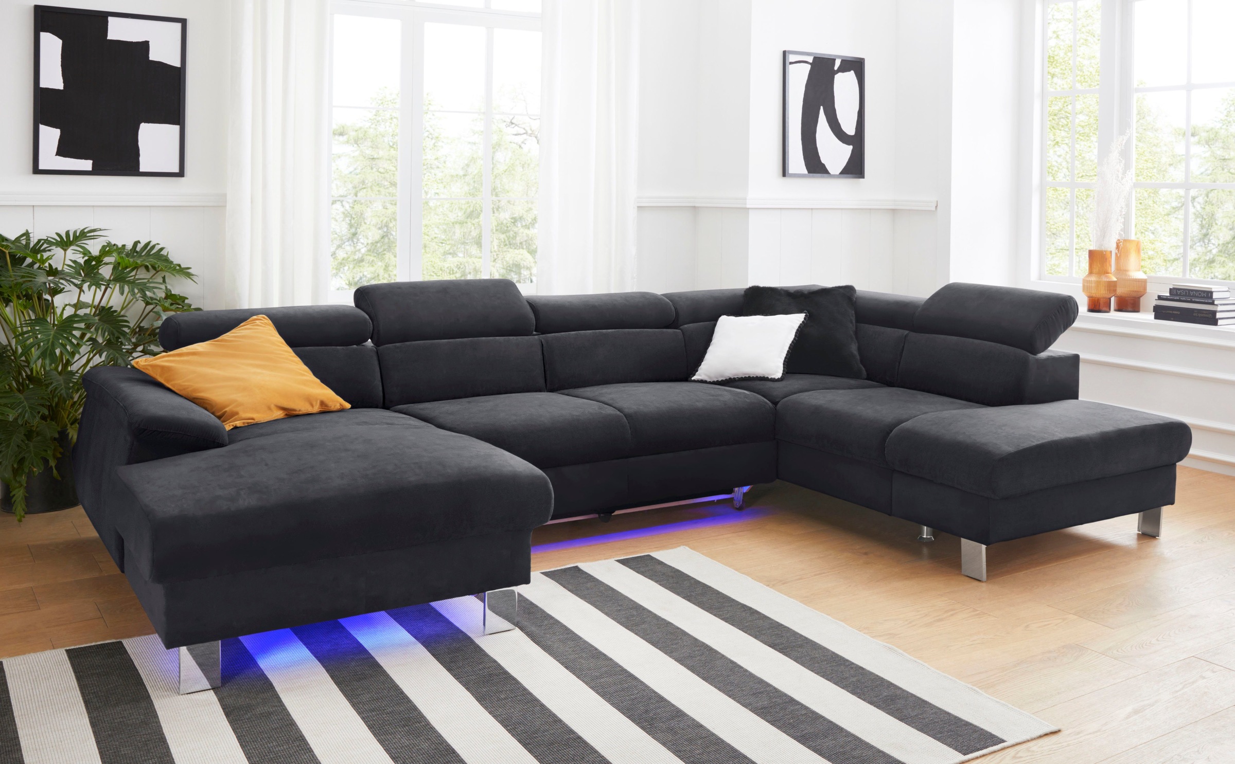 COTTA Polstergarnitur »Komaris U-Form«, (Set), Set bestehend aus: Wohnlandschaft mit Kopfteilverstellung & Hocker