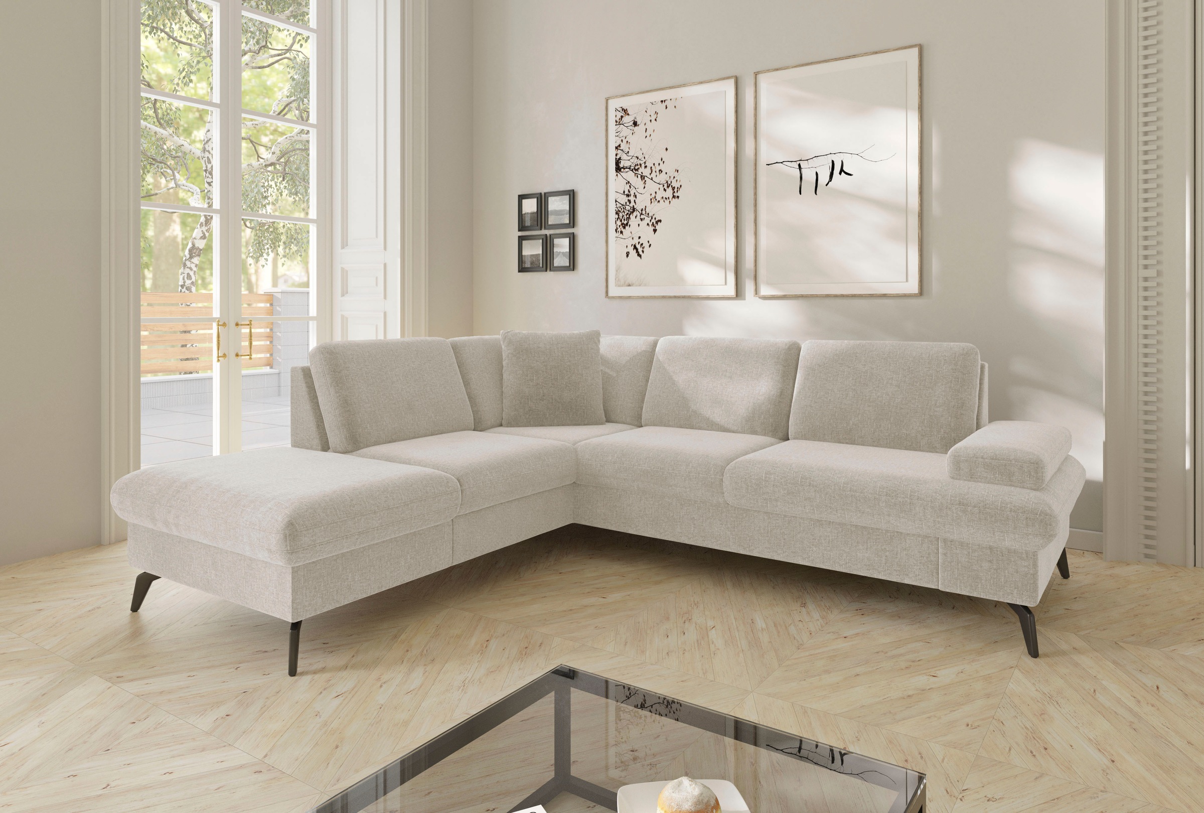 sit&more Ecksofa »Morris Jubi L-Form«, inkl. Armteilfunktion und 1 Zierkissen, wahlweise mit Bettfunktion
